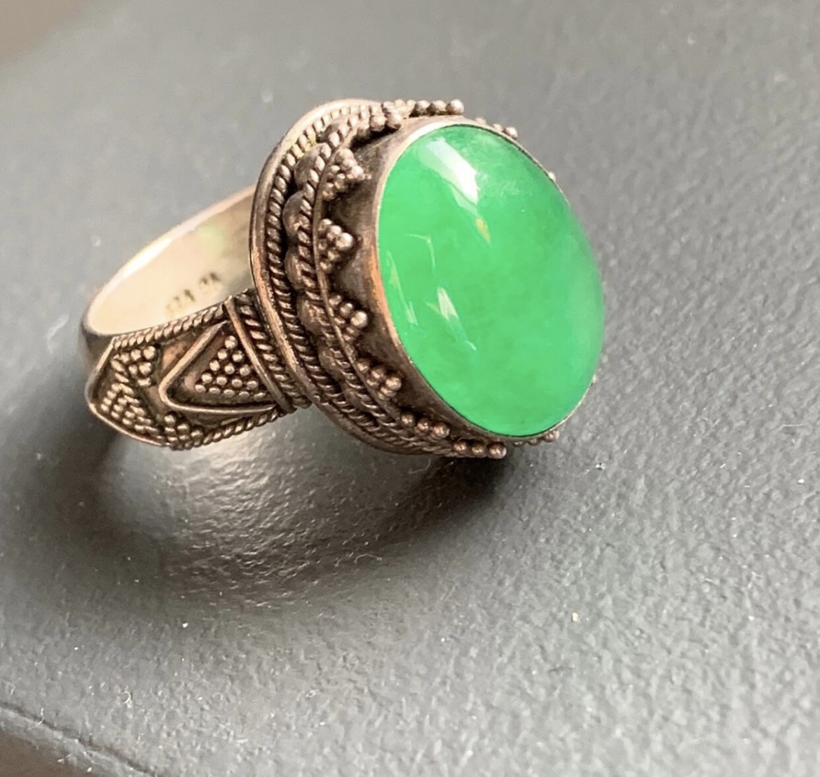 Antique Silver Ring with Green Jadeite