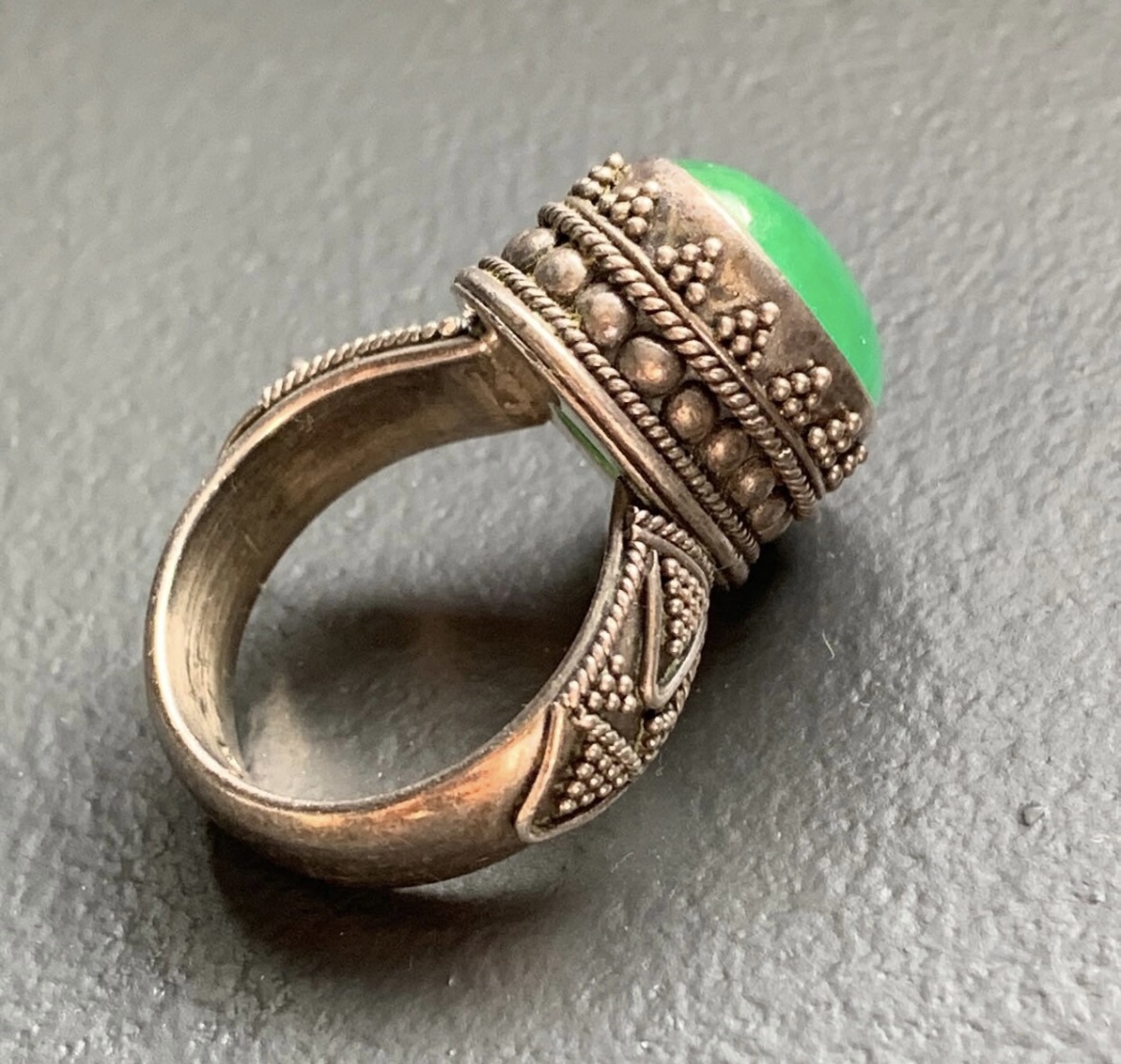 Antique Silver Ring with Green Jadeite