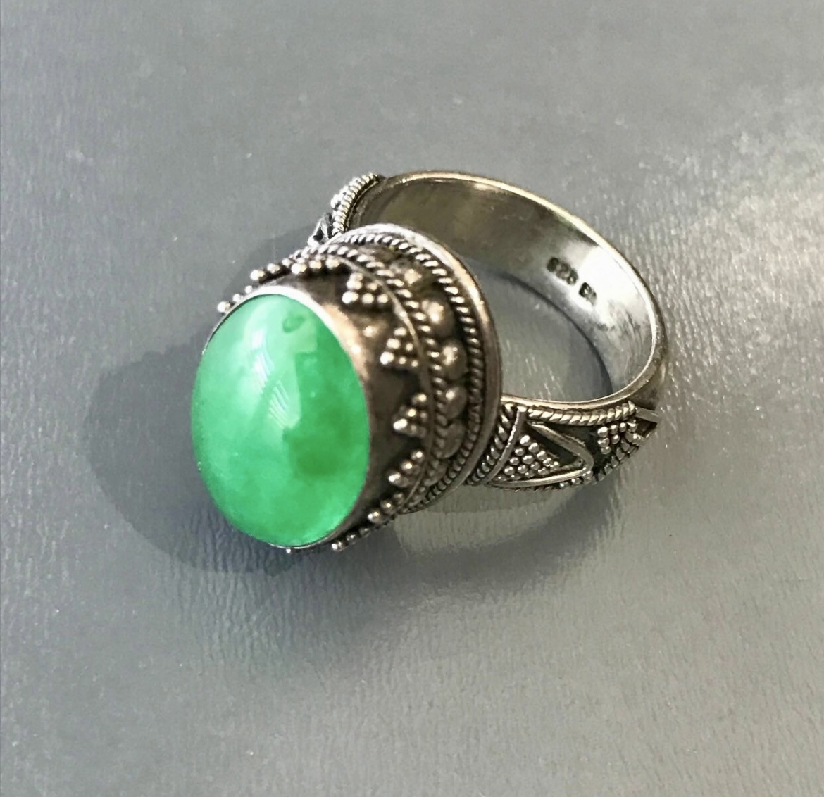 Antique Silver Ring with Green Jadeite