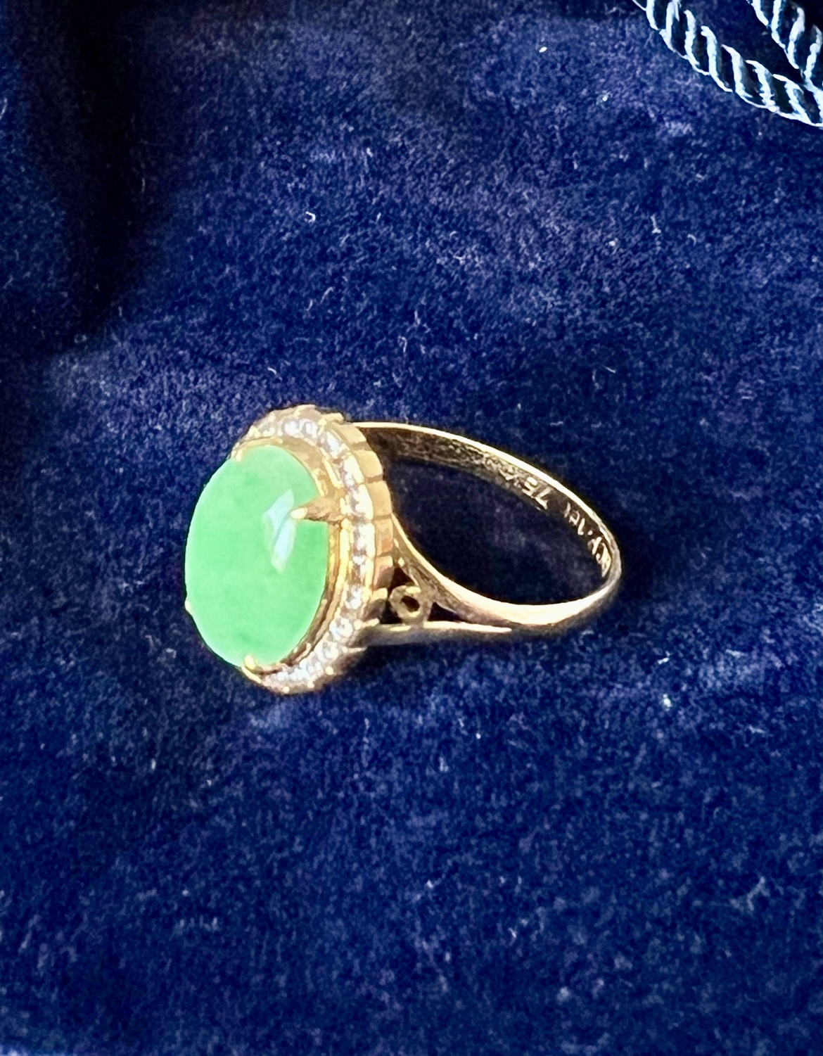 Gold Ring with Apple Green Jadeite and Diamonds