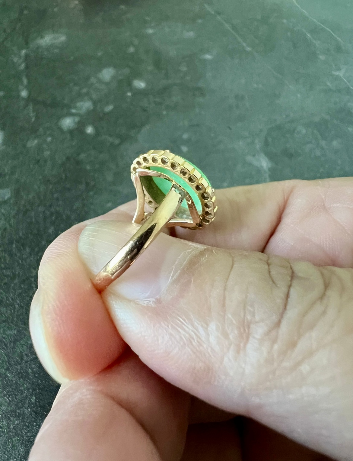 Gold Ring with Apple Green Jadeite and Diamonds