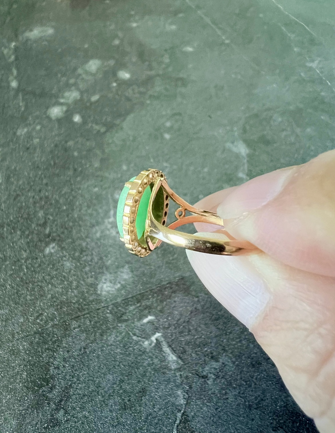 Gold Ring with Apple Green Jadeite and Diamonds