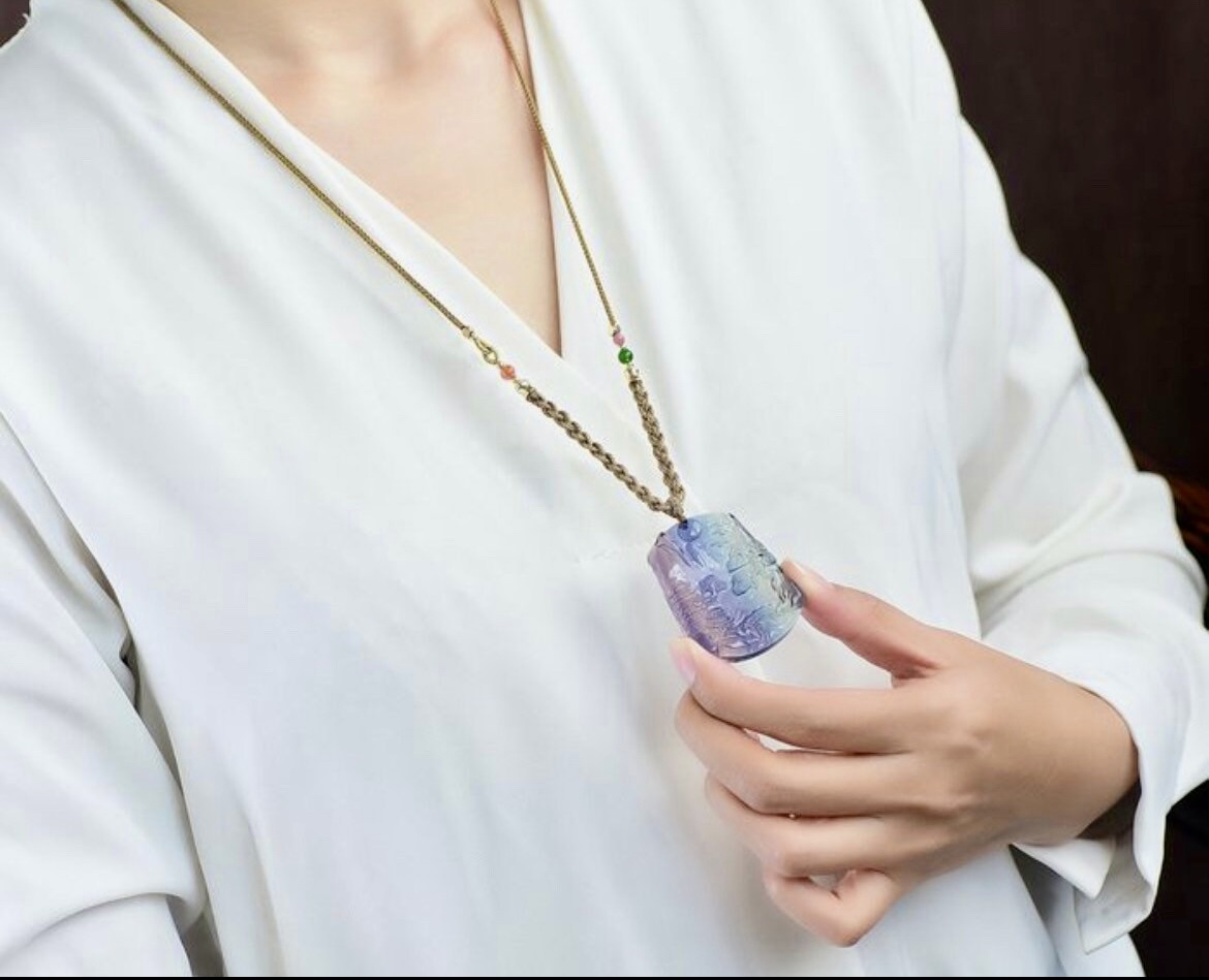 Natural Fluorite Crystal Pendant Necklace