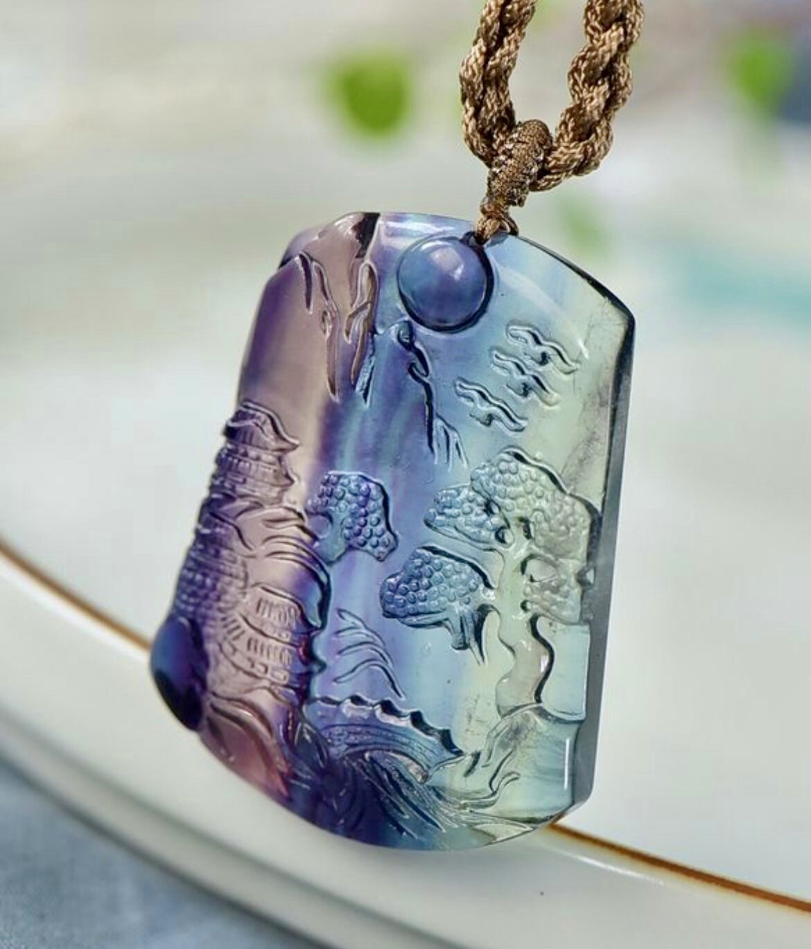 Natural Fluorite Crystal Pendant Necklace