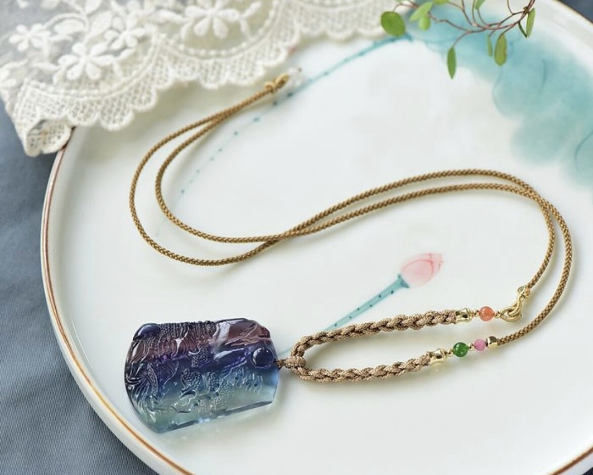 Natural Fluorite Crystal Pendant Necklace