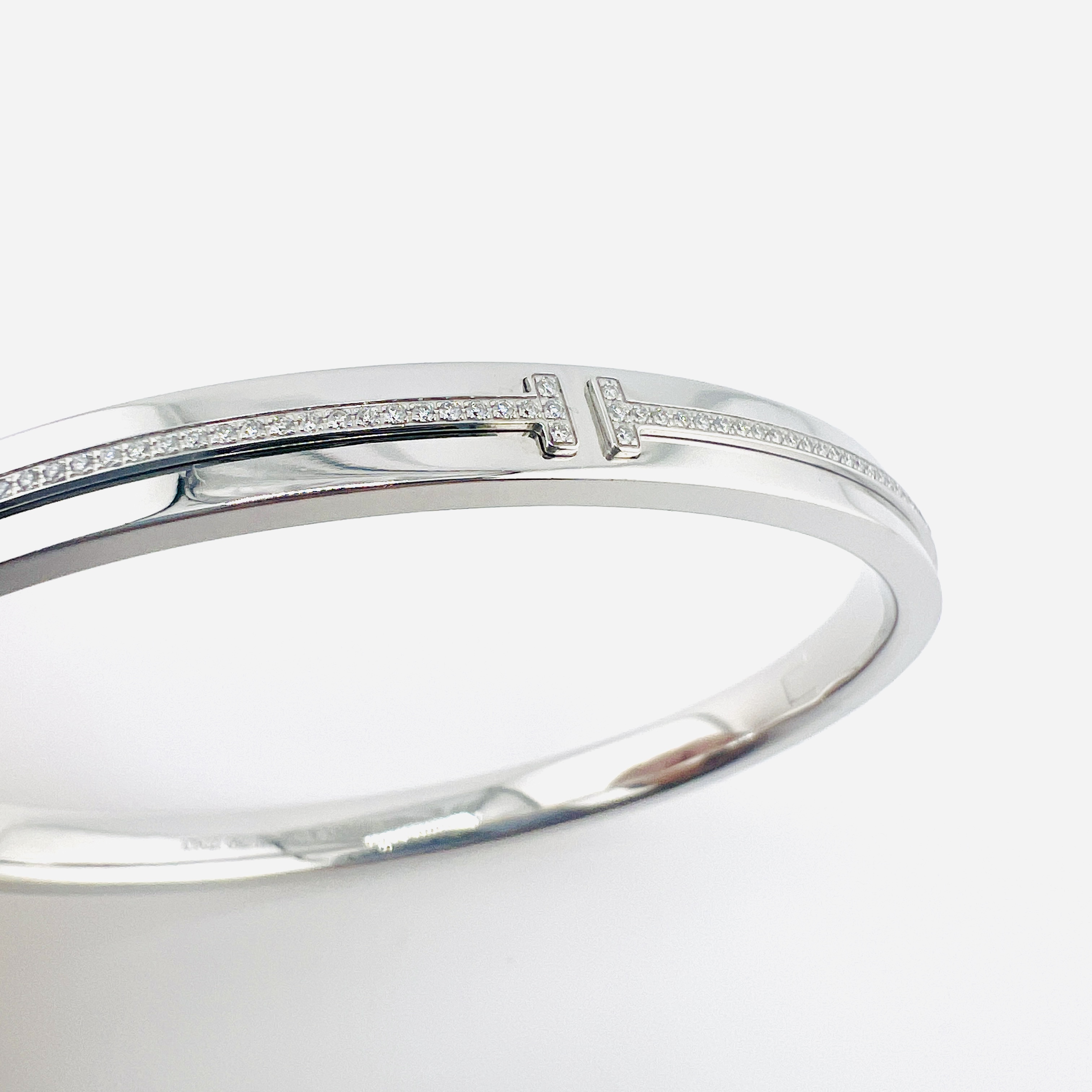 Tiffany 18K White Gold and Diamond T Hinge Bangle