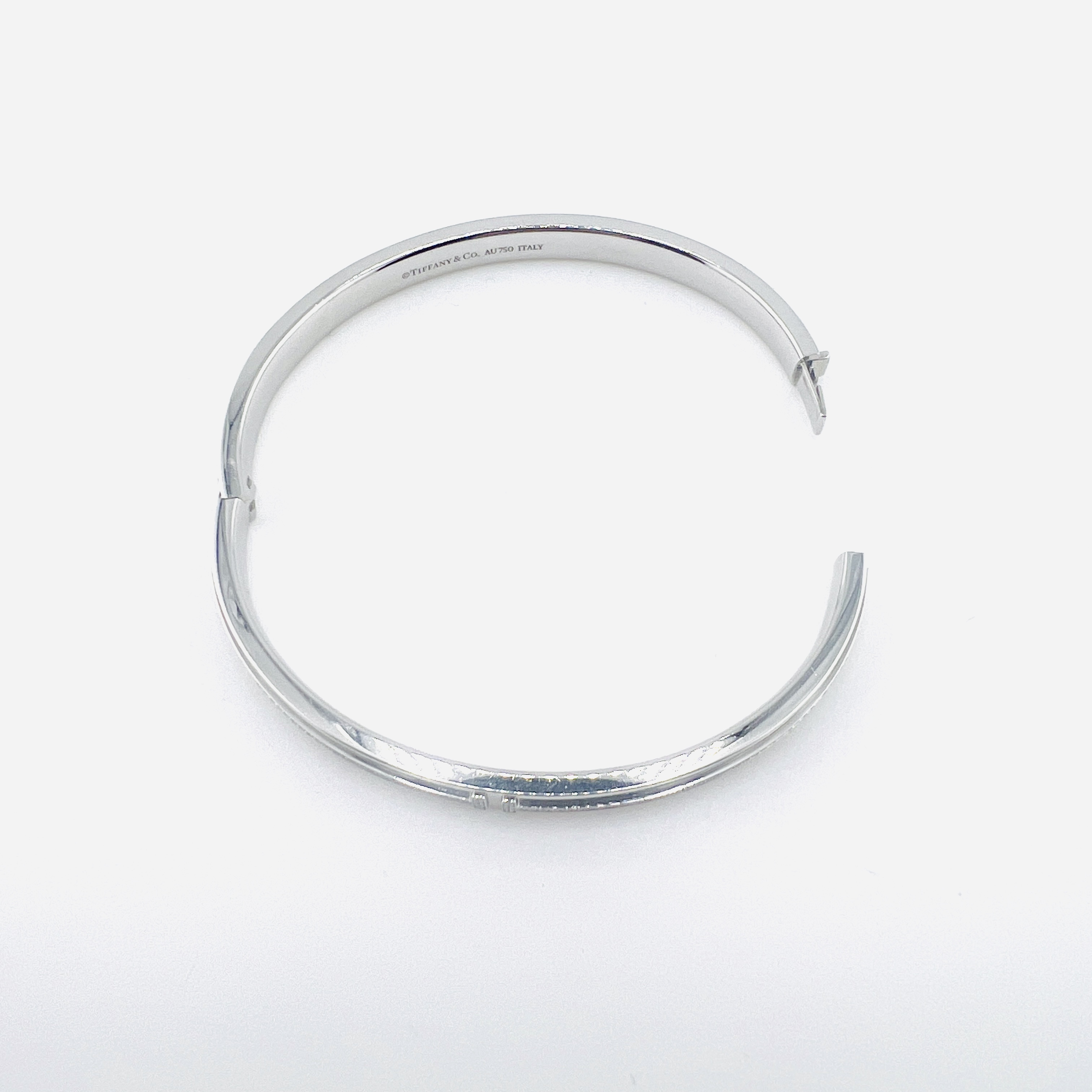 Tiffany 18K White Gold and Diamond T Hinge Bangle