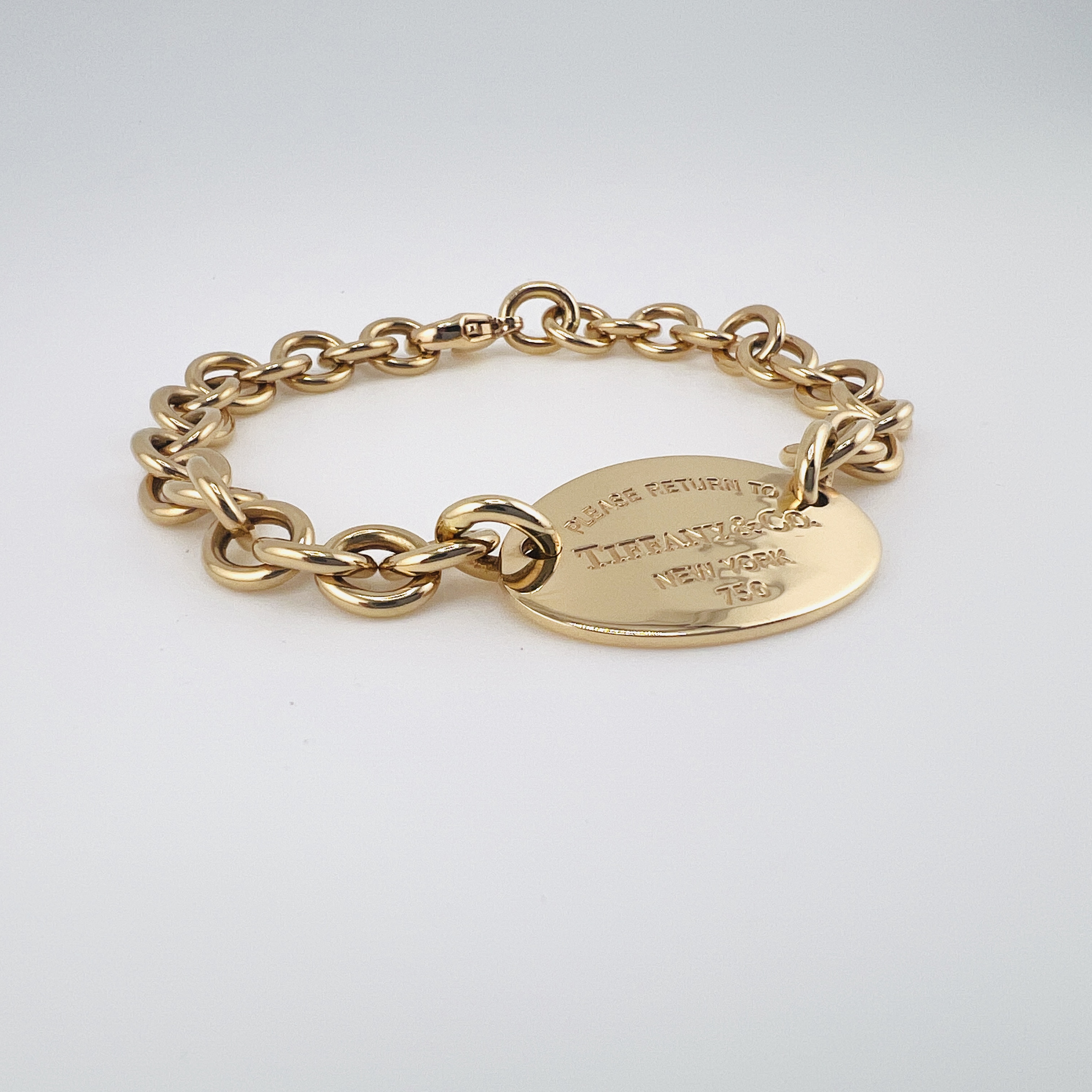 18K Rose Gold Tiffany Oval Tag Chain Bracelet