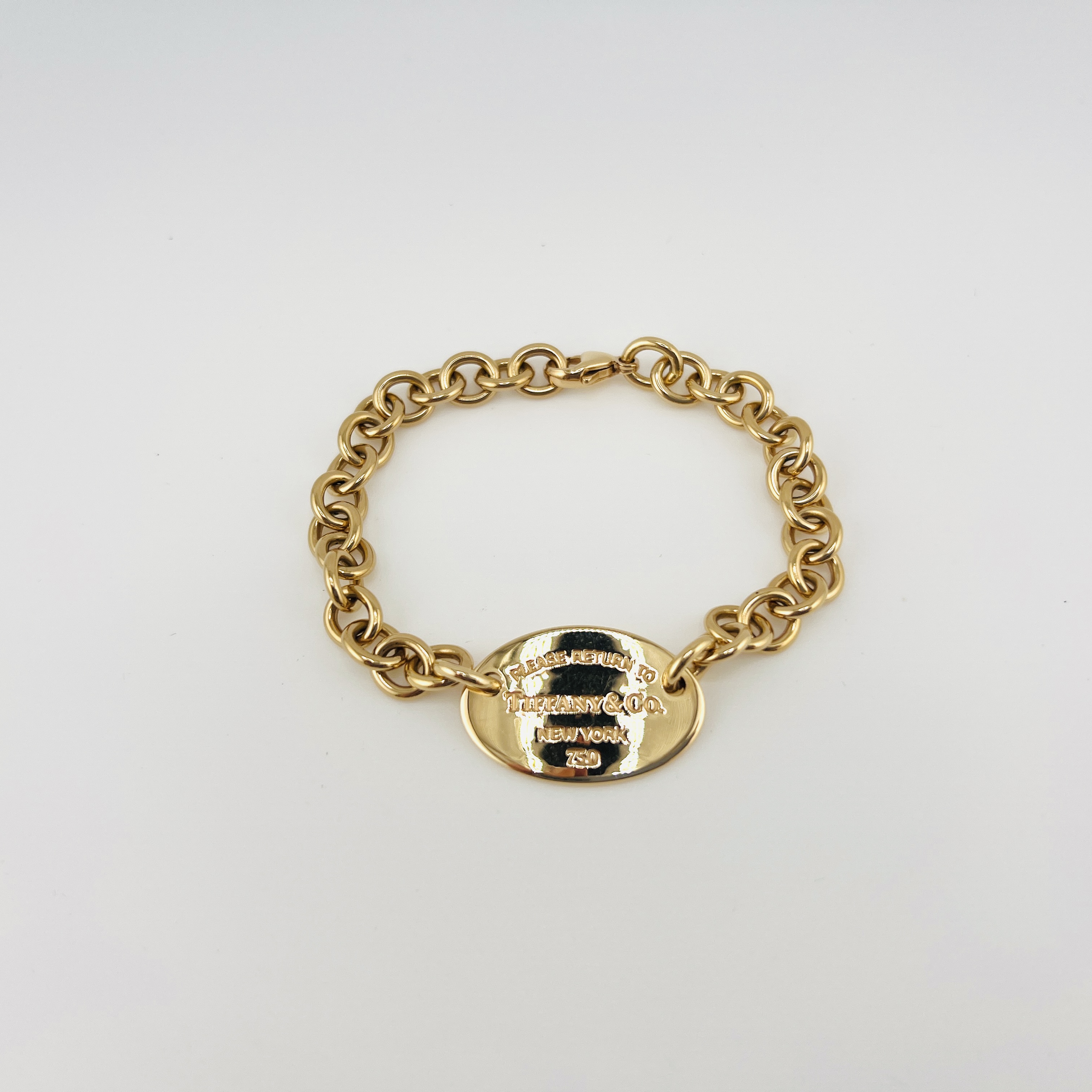 18K Rose Gold Tiffany Oval Tag Chain Bracelet