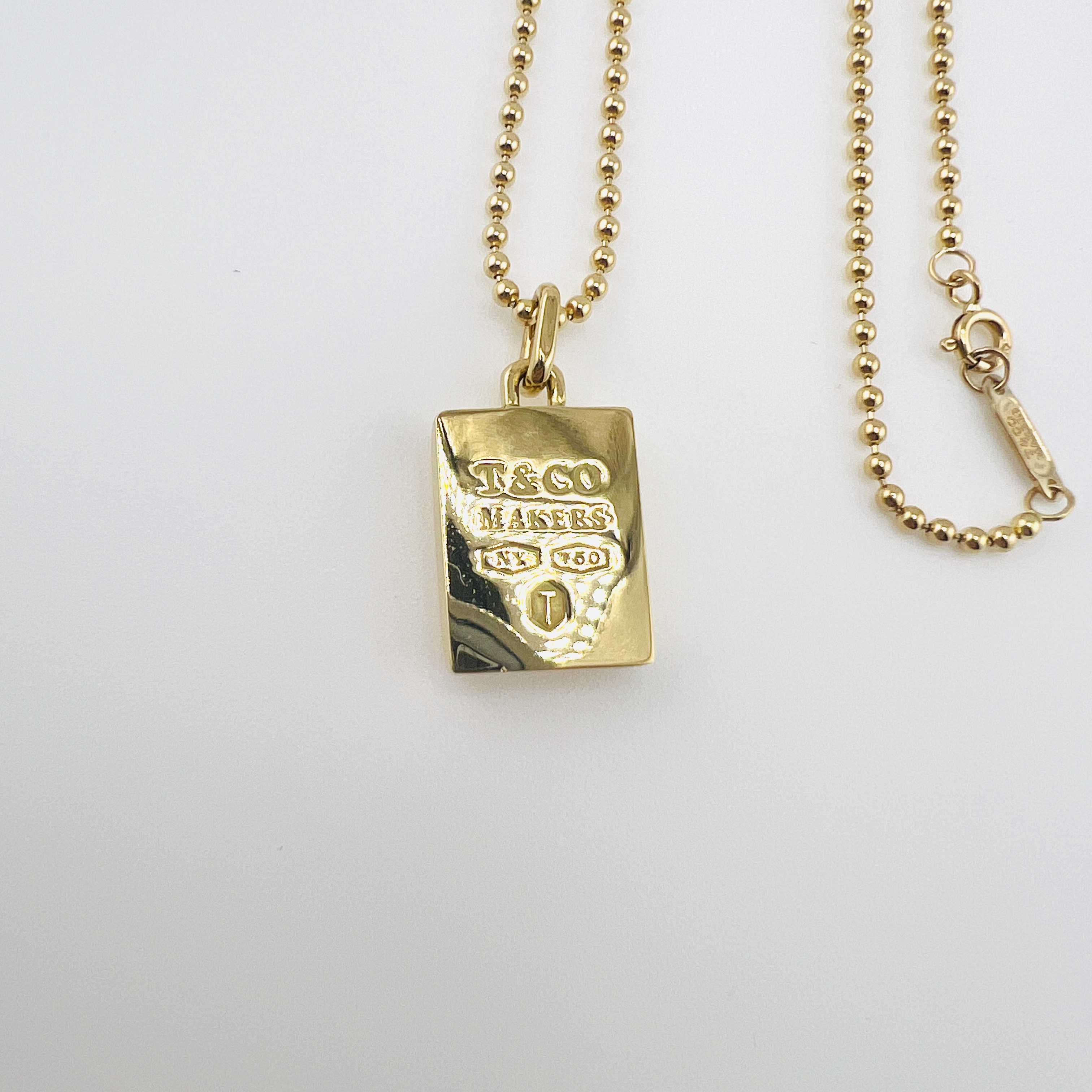 18K Gold Tiffany Makers Pendant Necklace