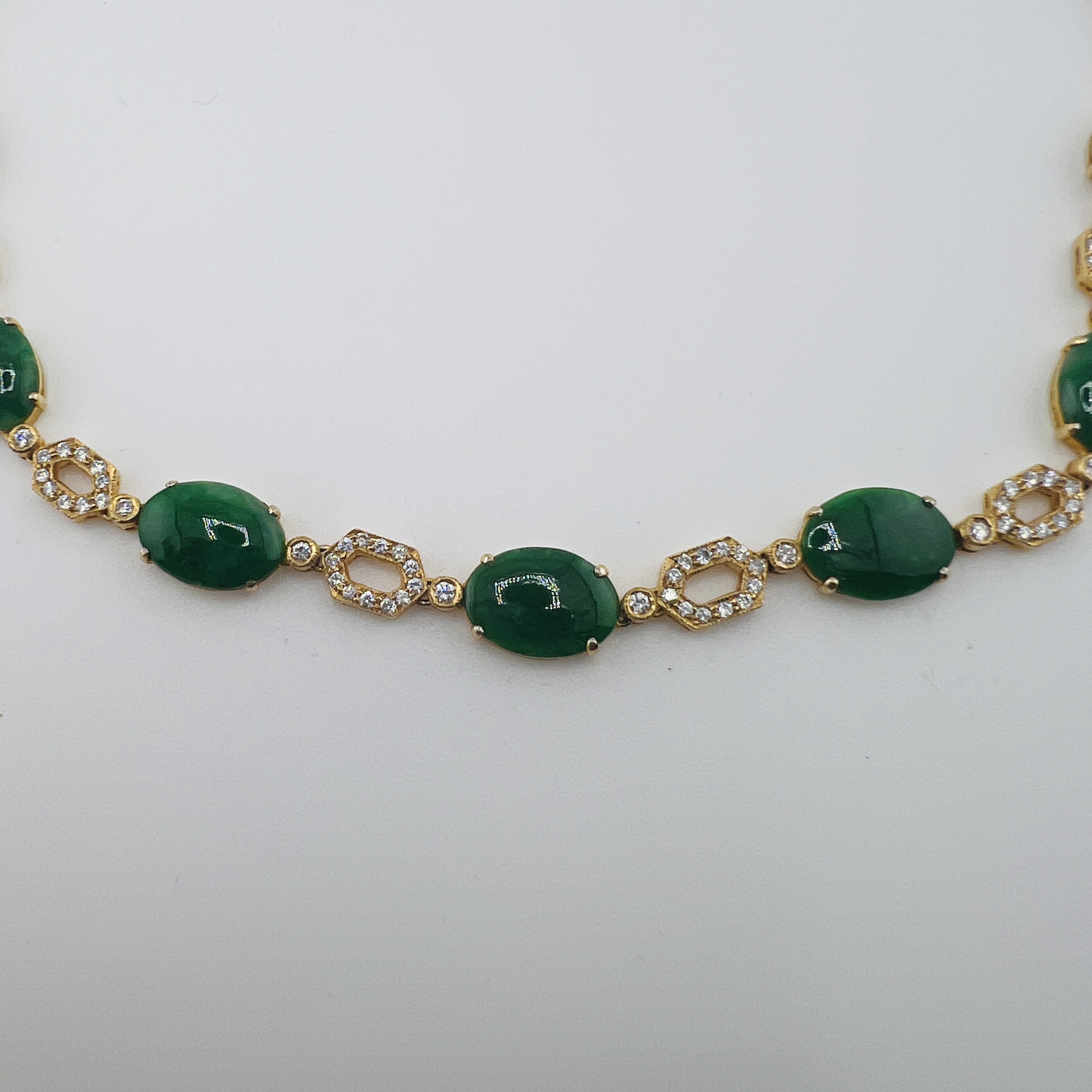 Bridal jewelry set, natural green jadeite cabochon and 14K gold earrings, bracelet and necklace