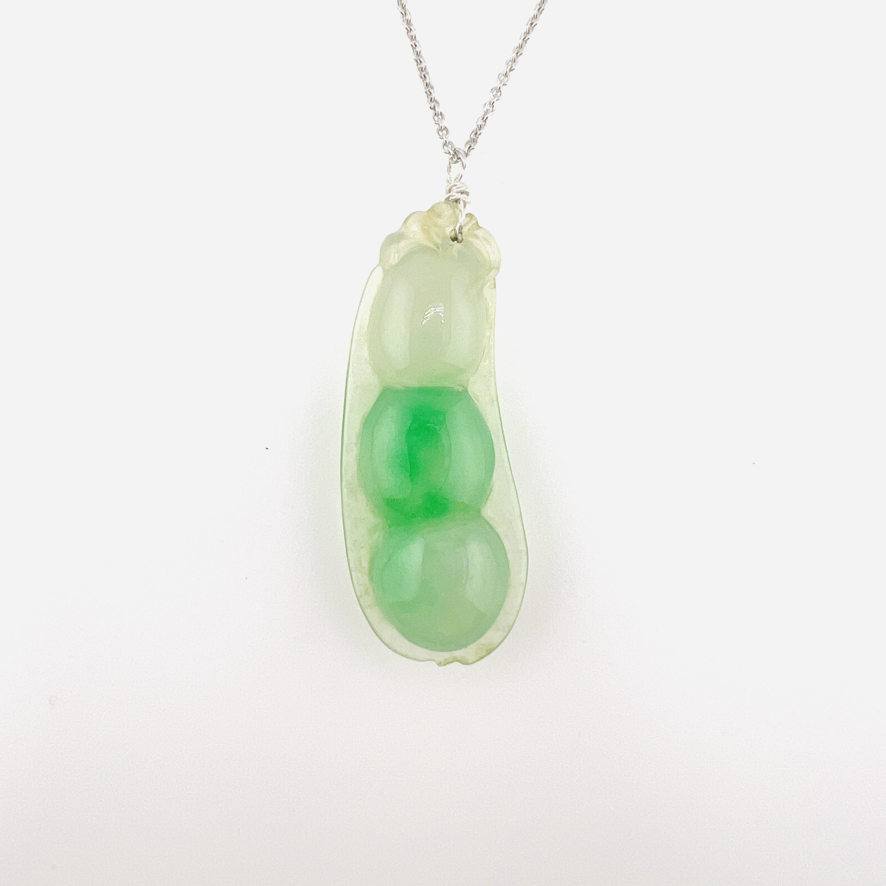 Lucky Peapod natural icy apple green jadeite pendant with Tiffany & Co. sterling silver necklace