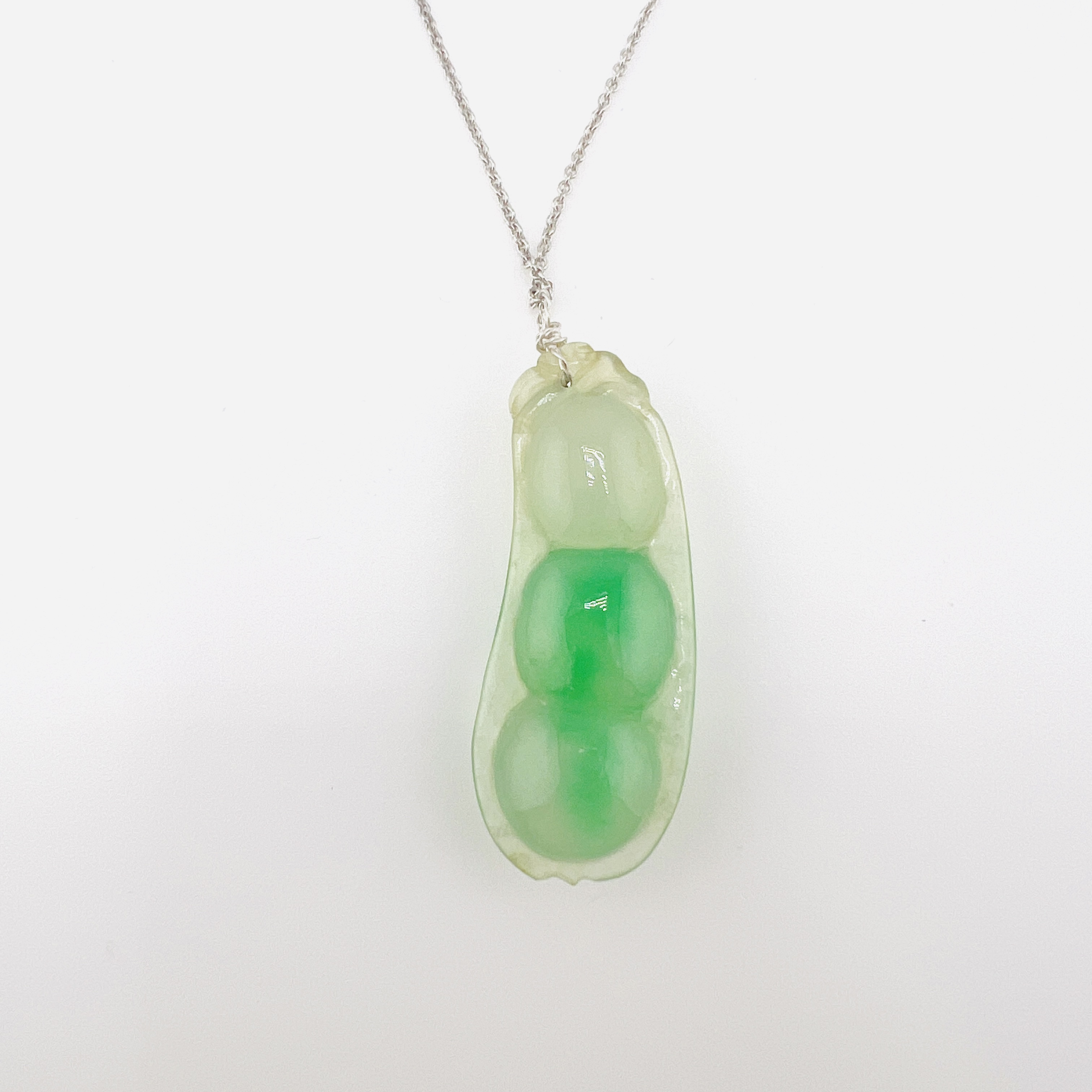 Lucky Peapod natural icy apple green jadeite pendant with Tiffany & Co. sterling silver necklace