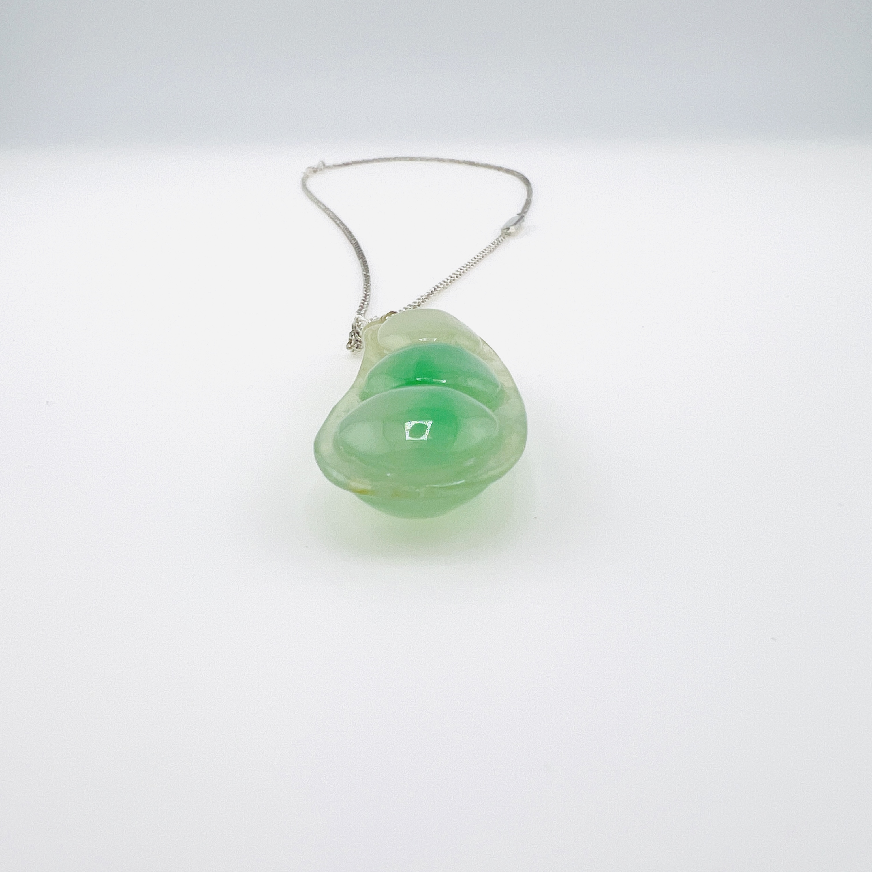 Lucky Peapod natural icy apple green jadeite pendant with Tiffany & Co. sterling silver necklace