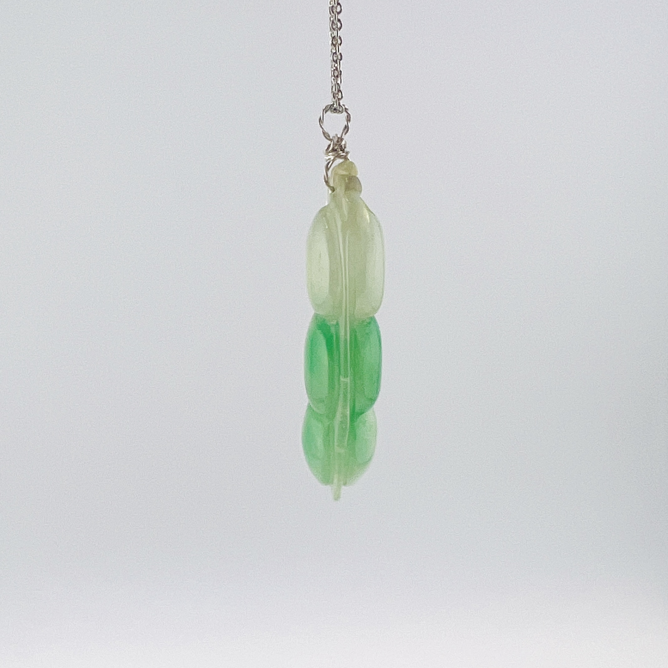 Lucky Peapod natural icy apple green jadeite pendant with Tiffany & Co. sterling silver necklace