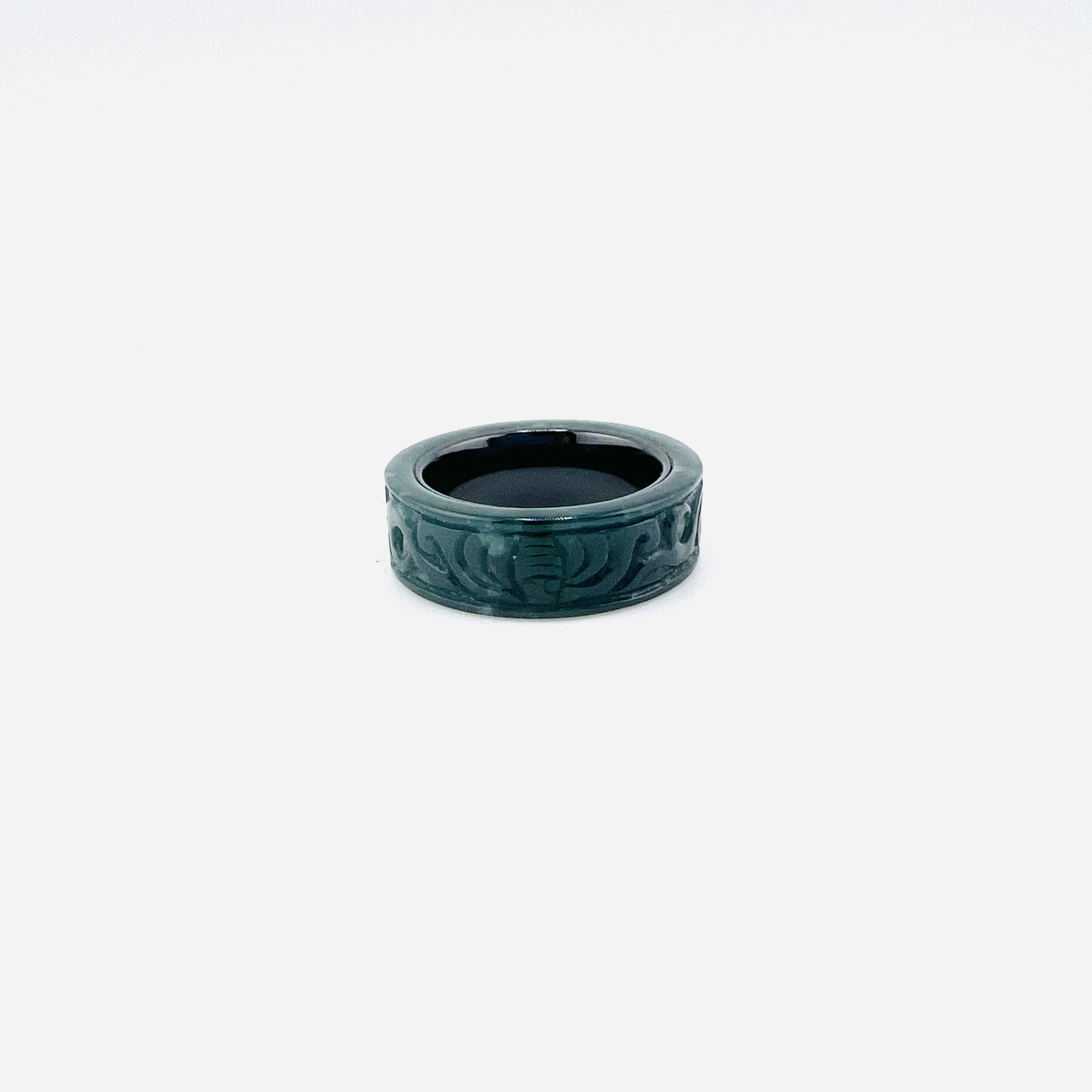 Natural Burmese snowflake jadeite ring with ceramic ring core