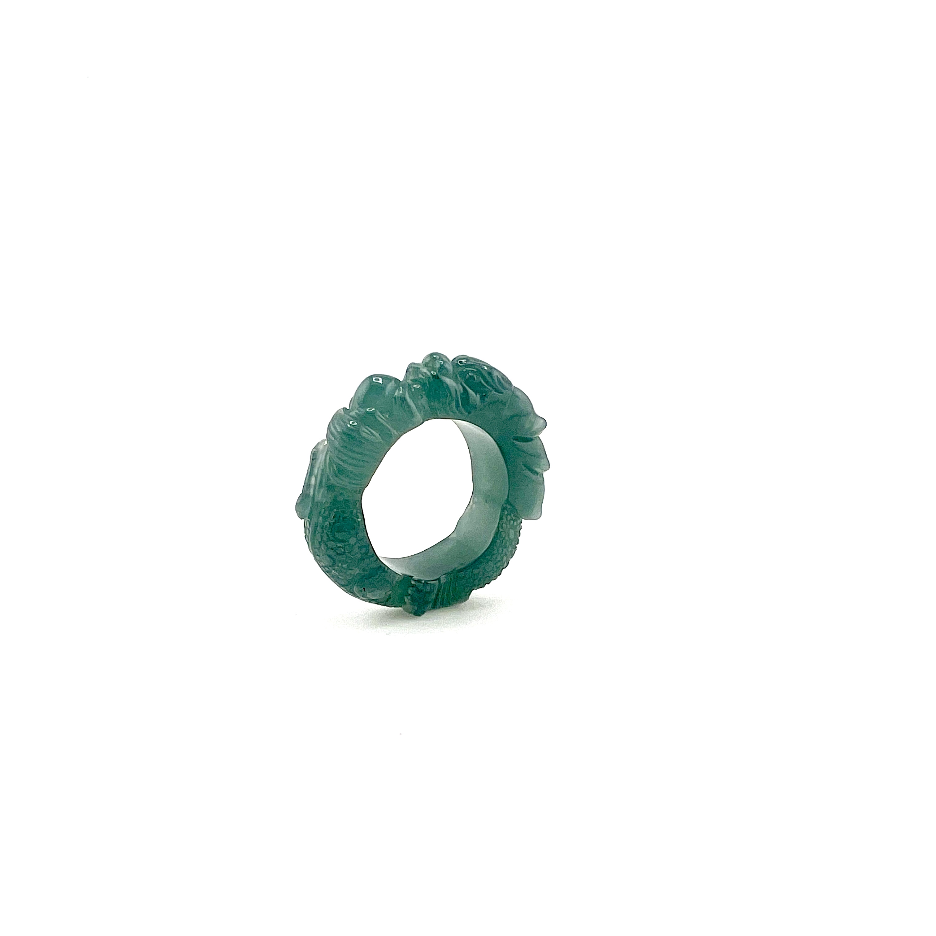 Blue jadeite band ring in full dragon design