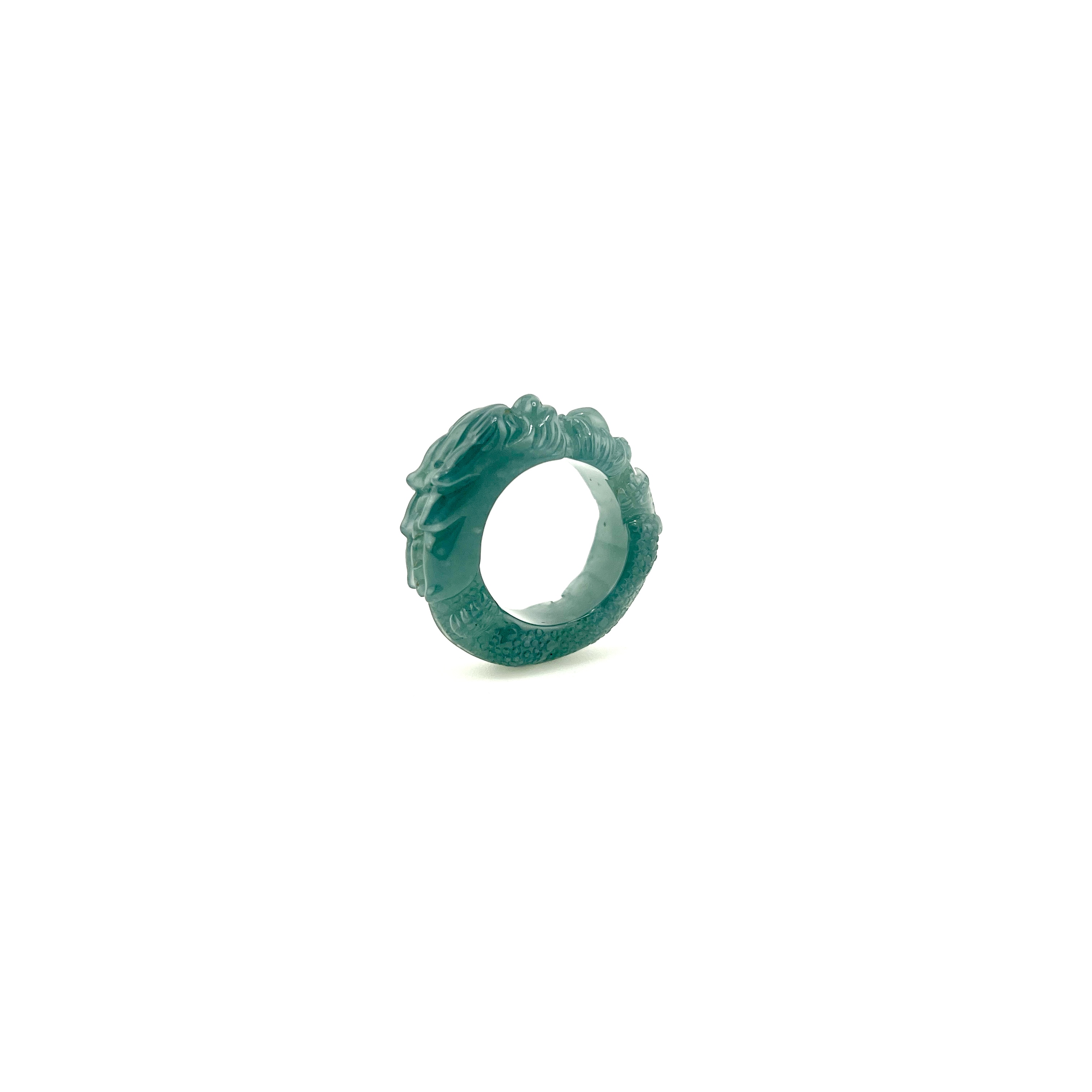 Blue jadeite band ring in full dragon design