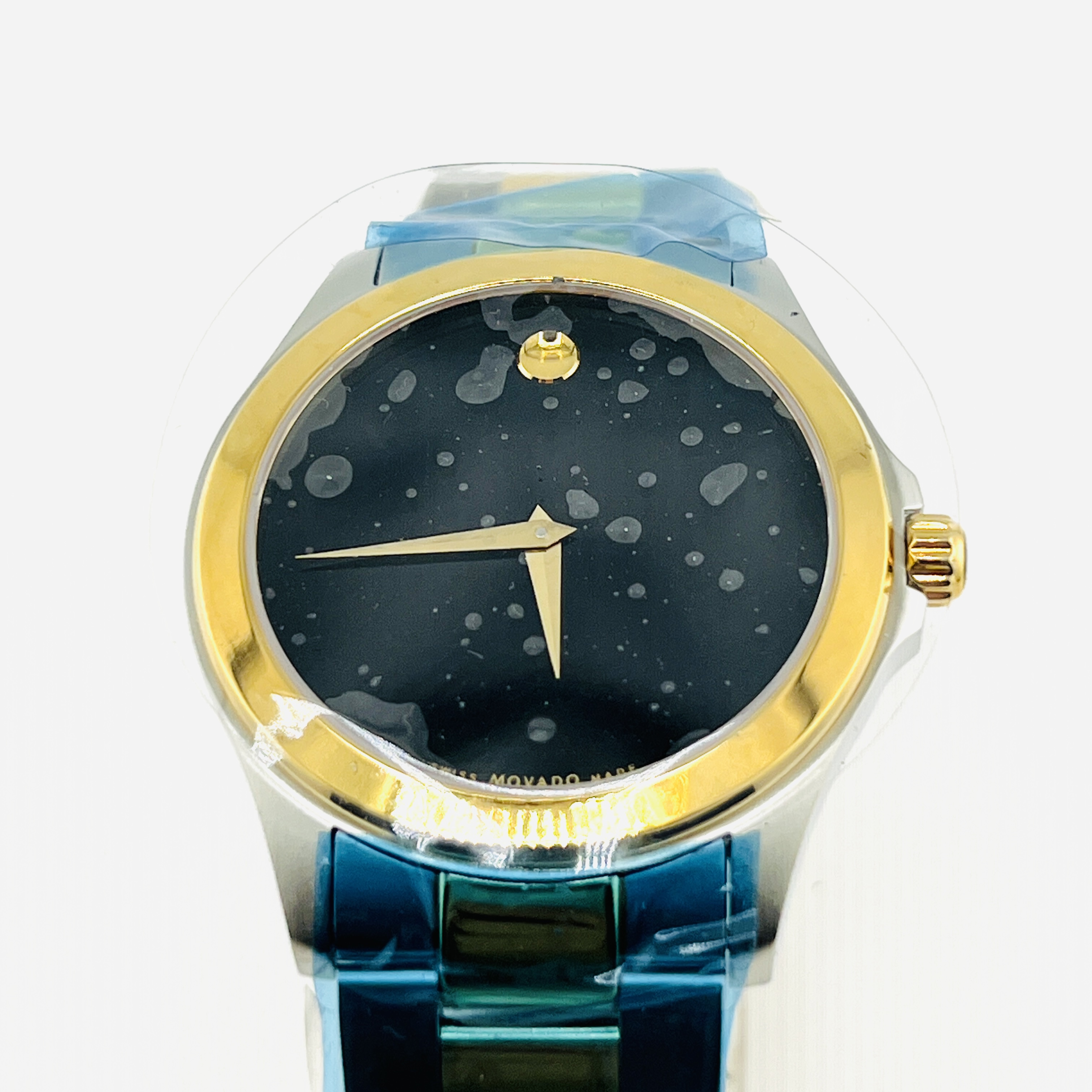 Movado Museum stainless watch, 38 mm, quartz, gold plated band, 