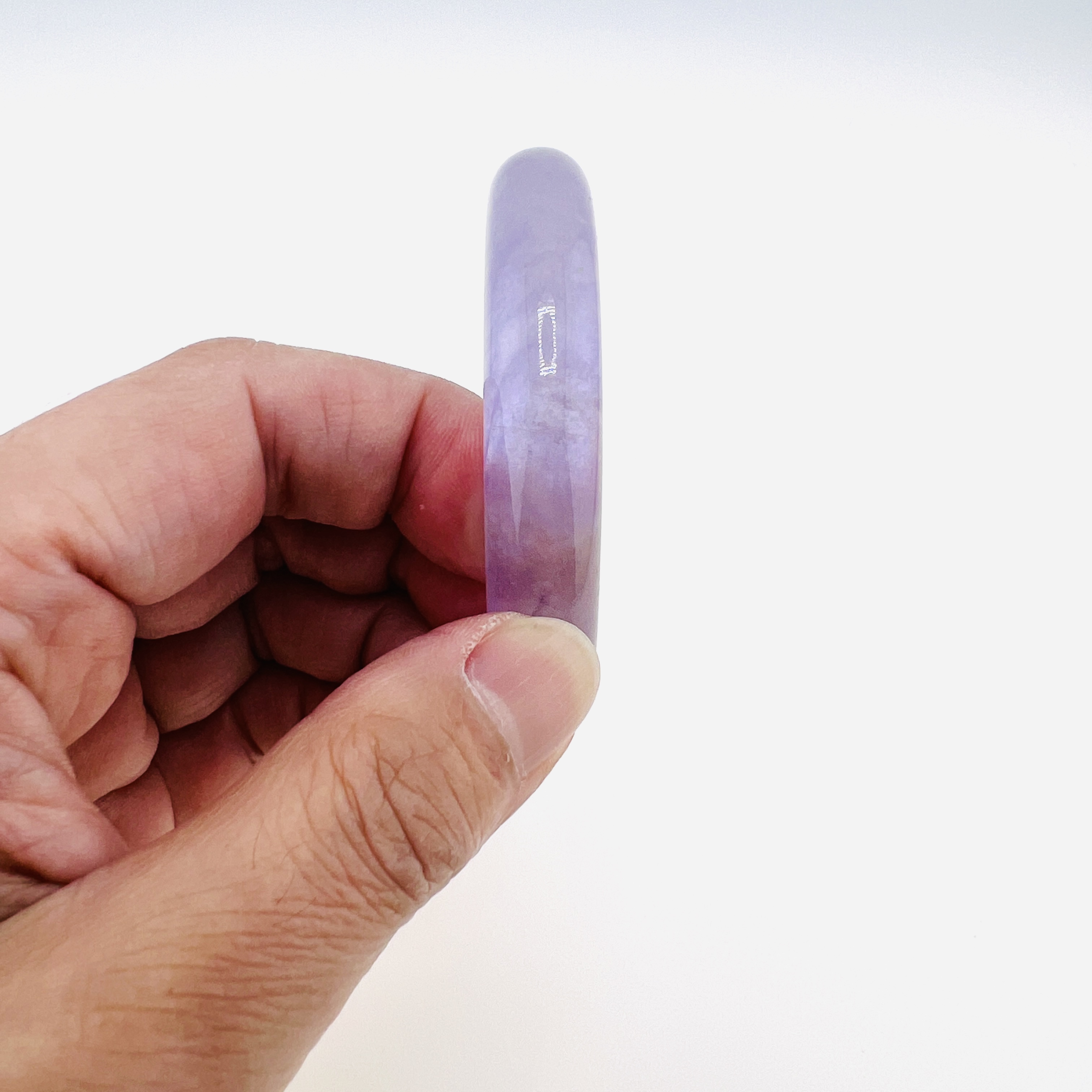 Grade A light lavender icy jadeite bangle, 56.8mm