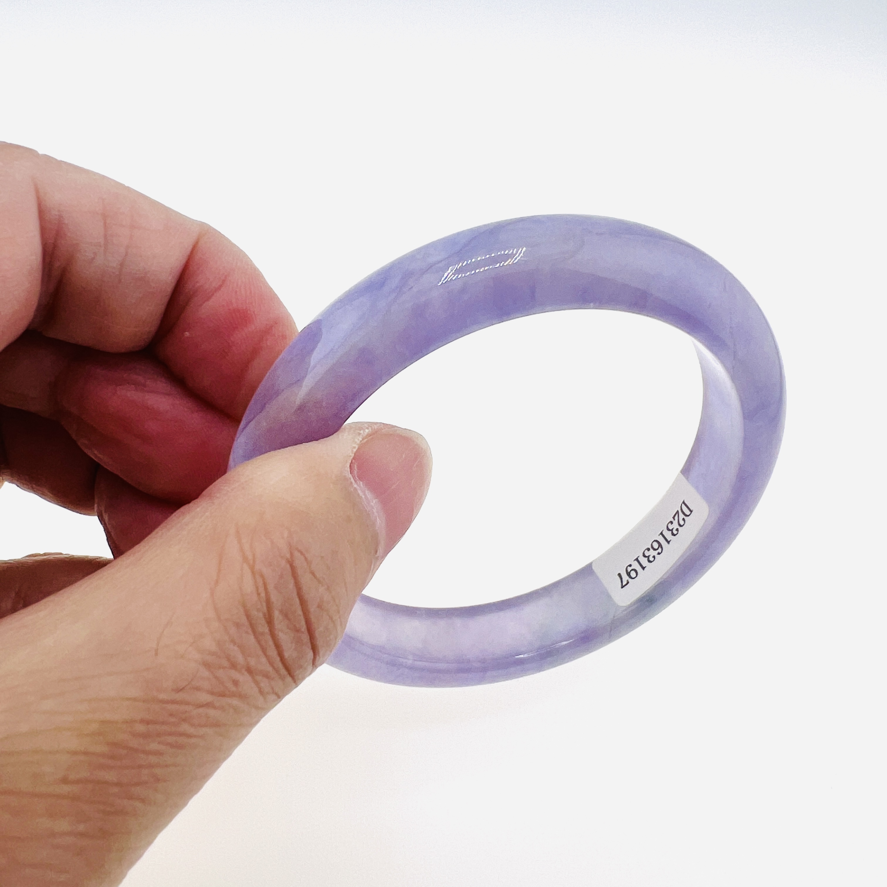 Grade A light lavender icy jadeite bangle, 56.8mm