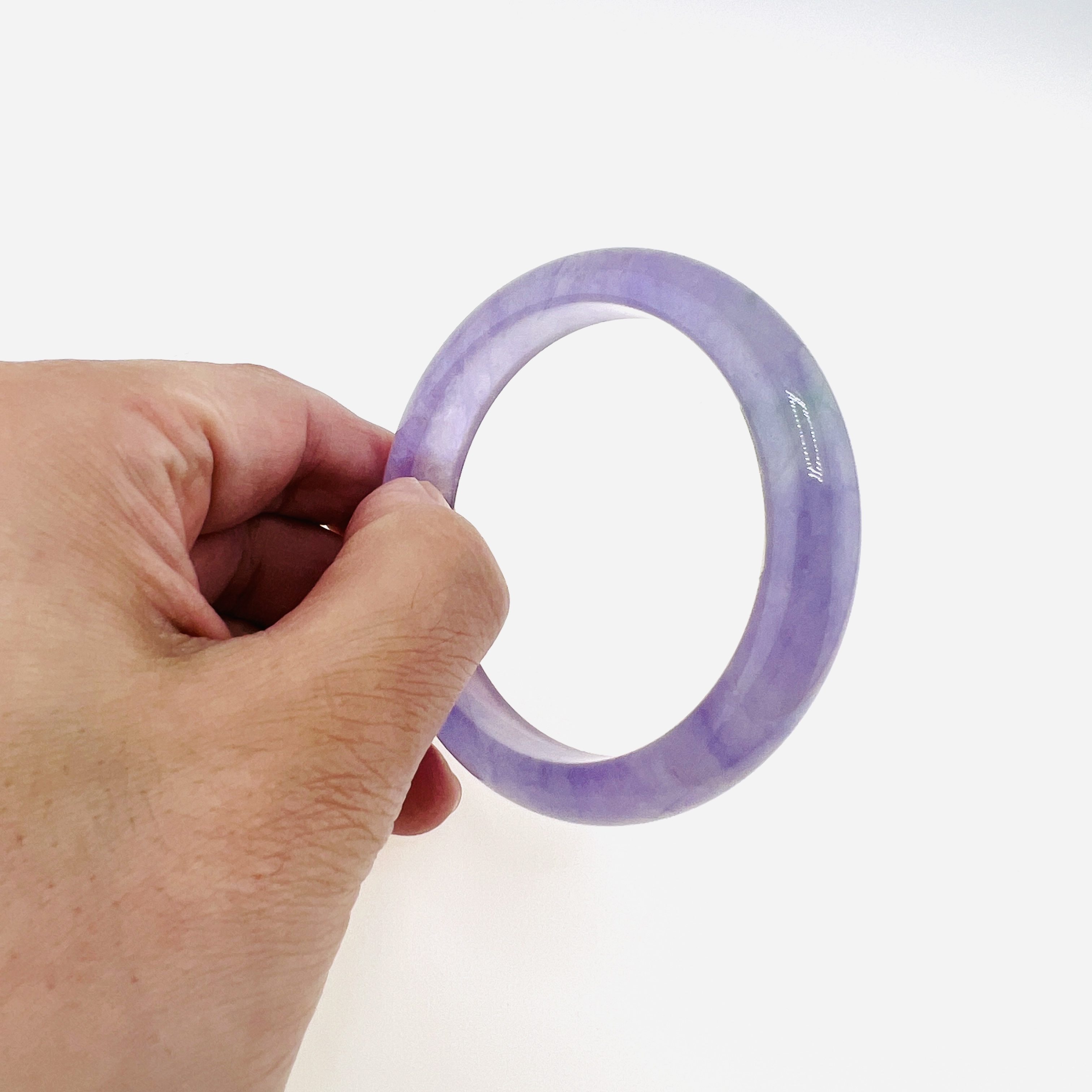 Grade A light lavender icy jadeite bangle, 56.8mm