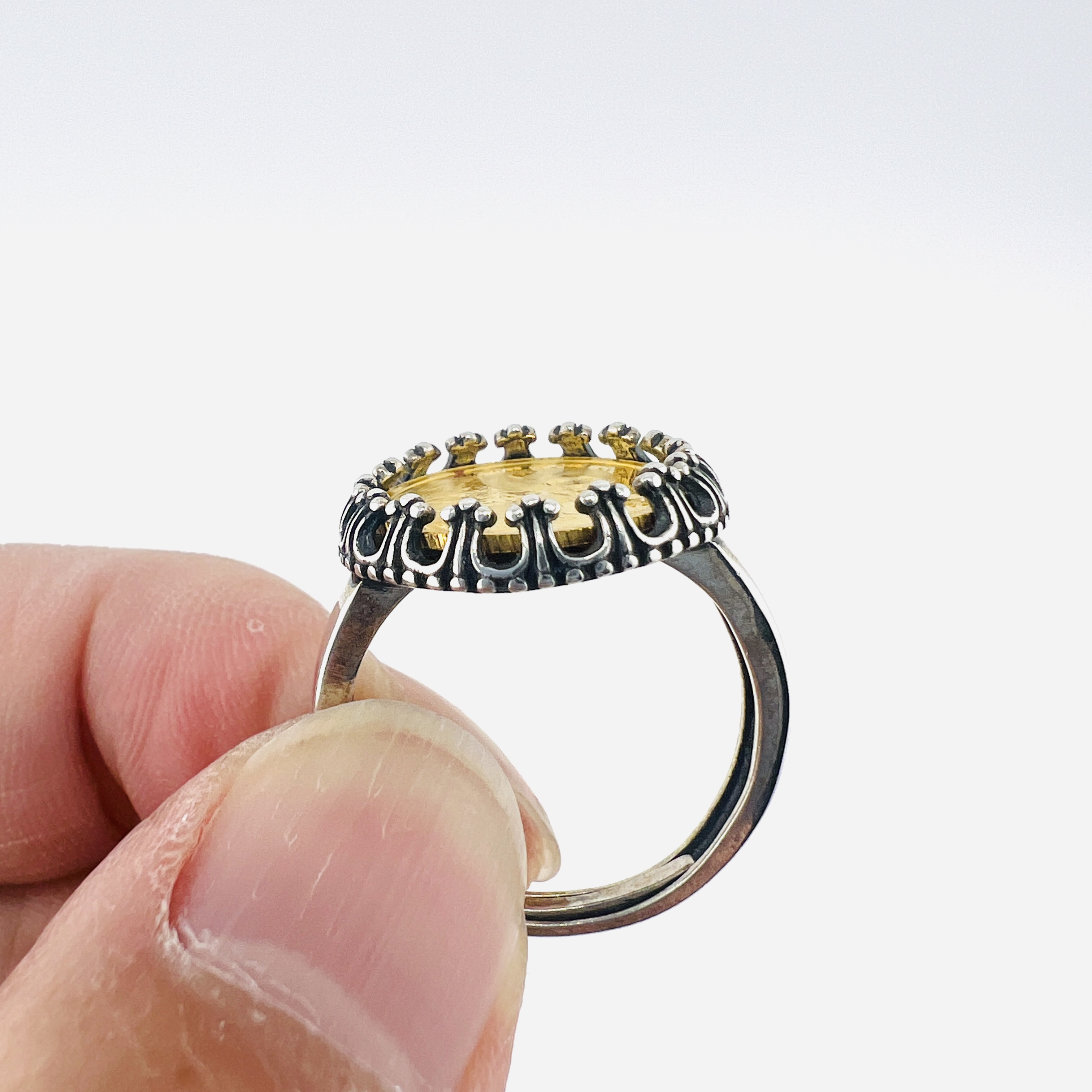24K gold Panda coin in crown ring
