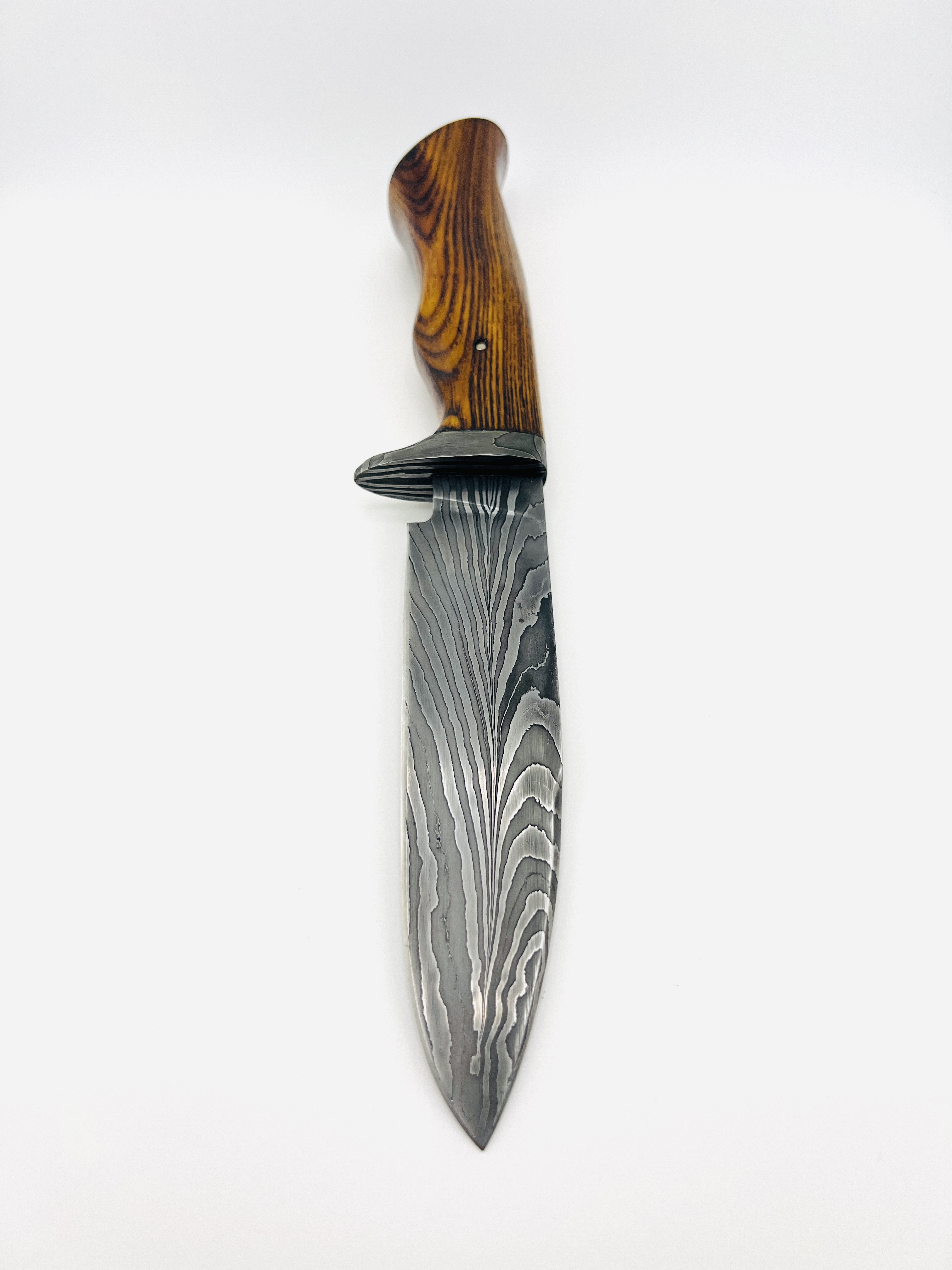 feather pattern Damascus steel knife with customized leather sheath
