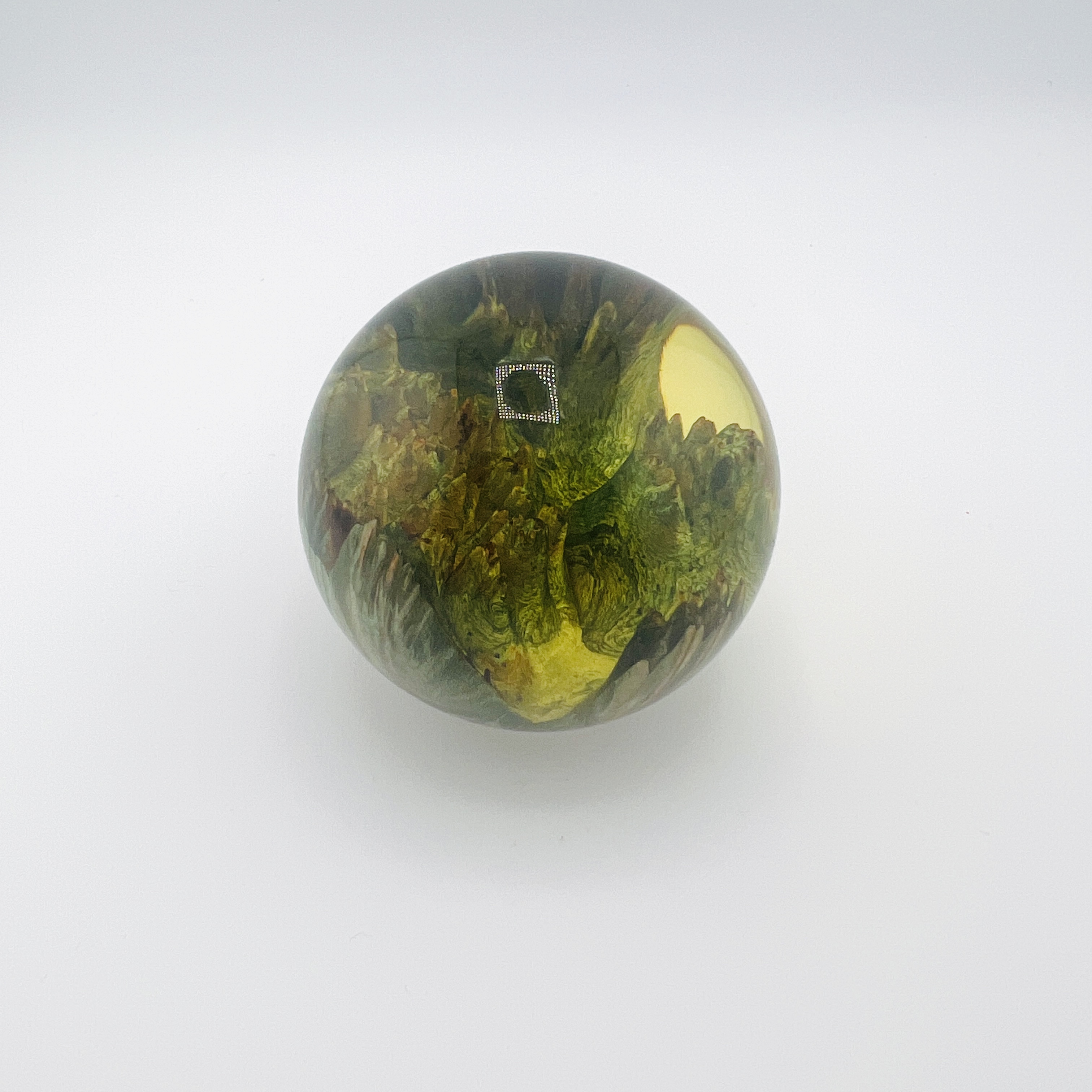 Resin and burl play balls set in customized wooden box