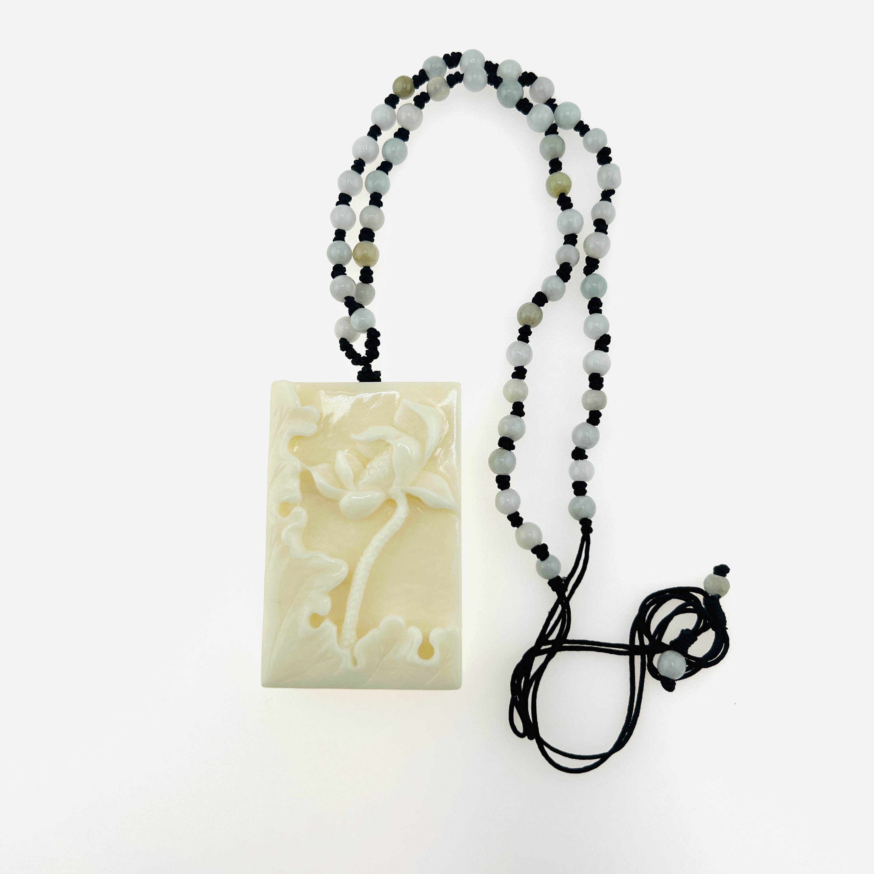 White jade lotus pendant necklace