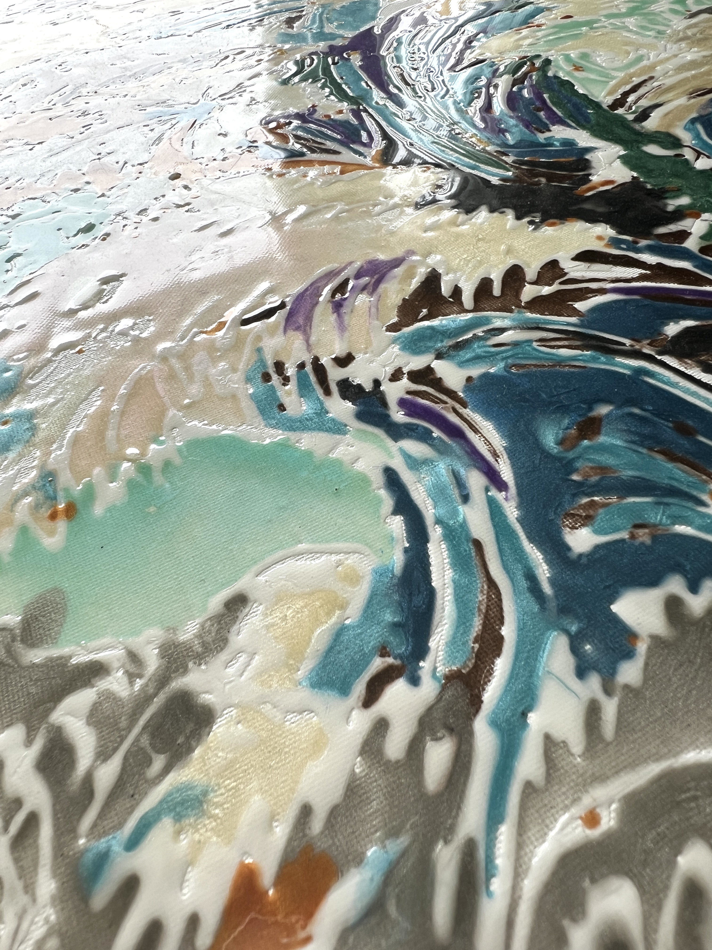 Raging Pacific water, color resin painting