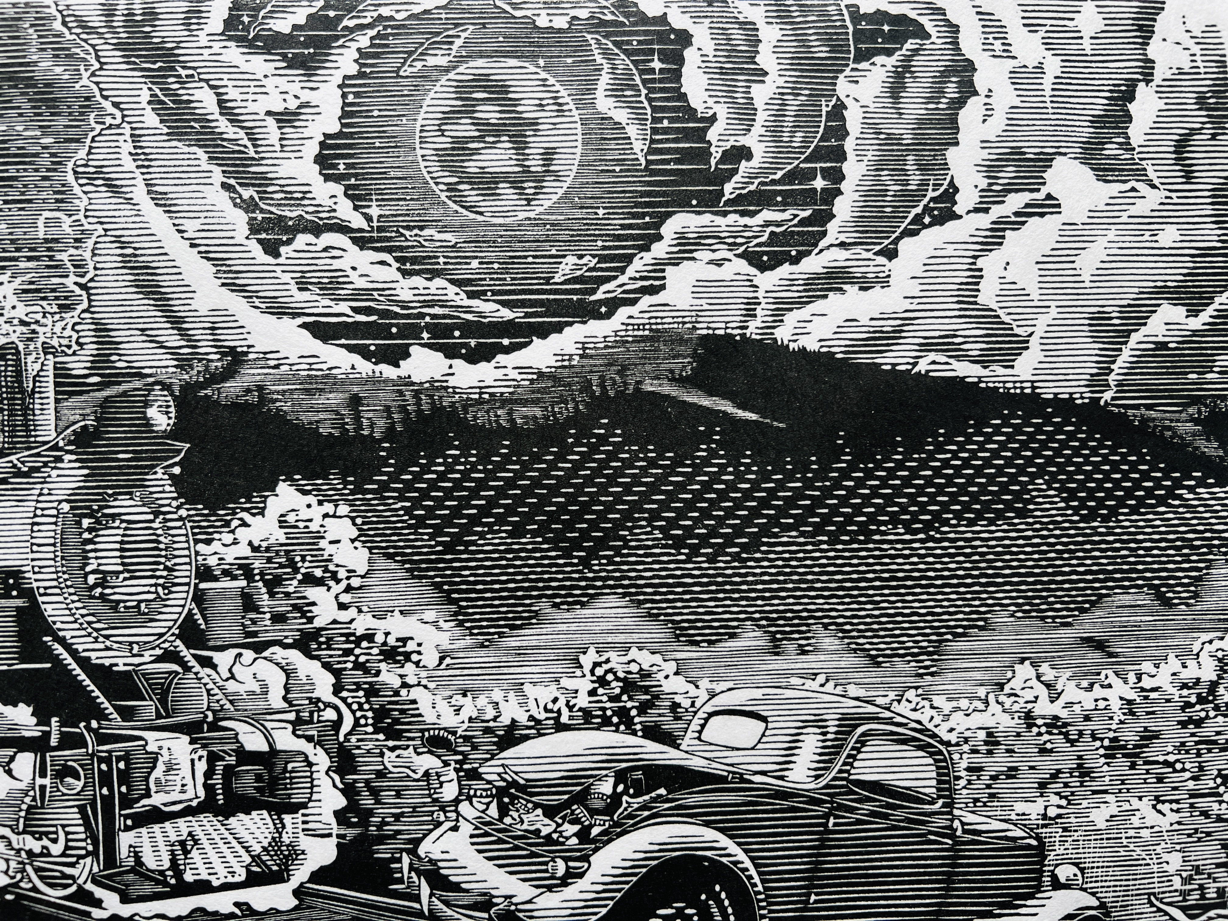 Woodcut Print limited edition, "Honest Living" handcrafted by original artist