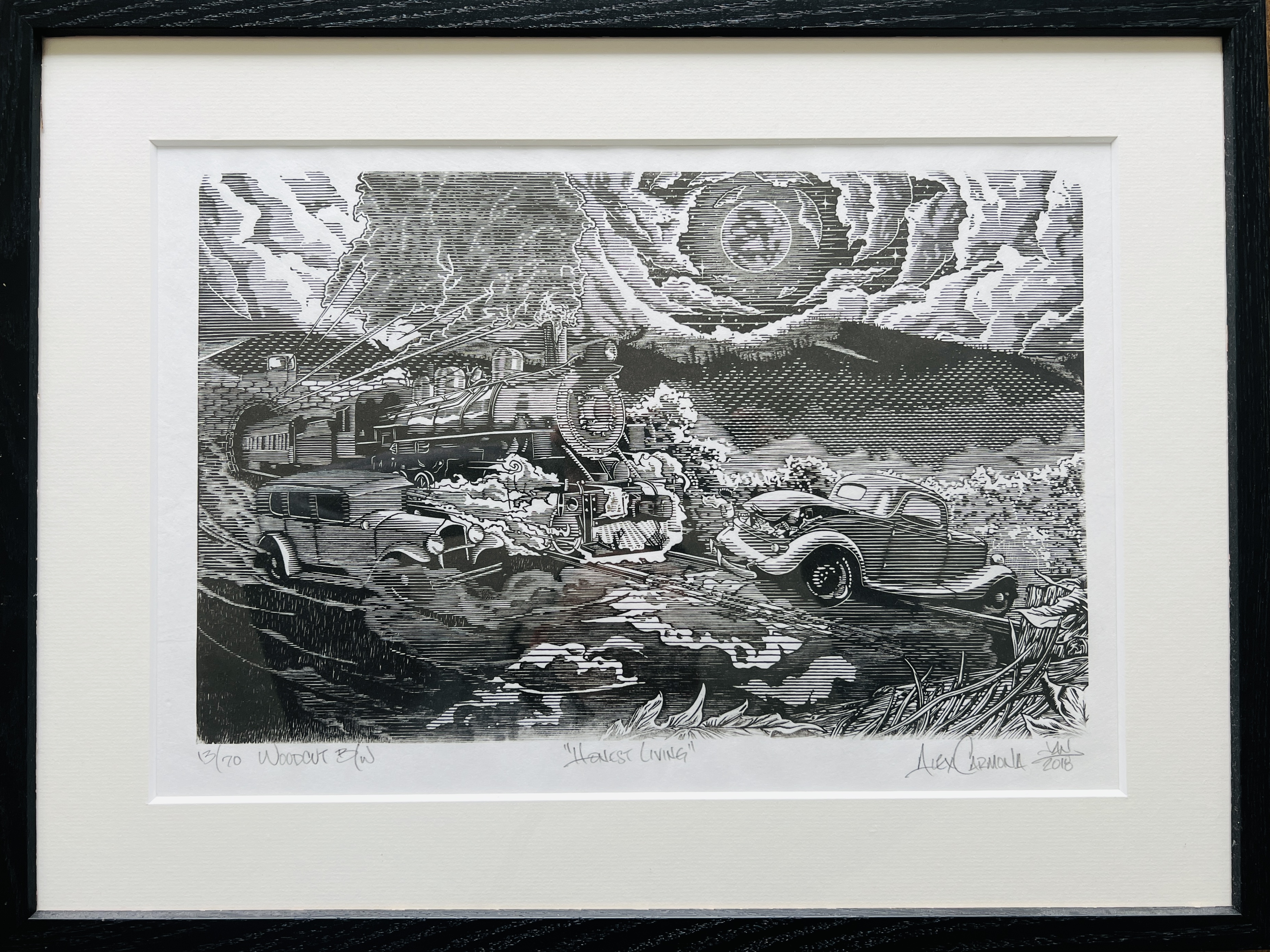 Woodcut Print limited edition, "Honest Living" handcrafted by original artist