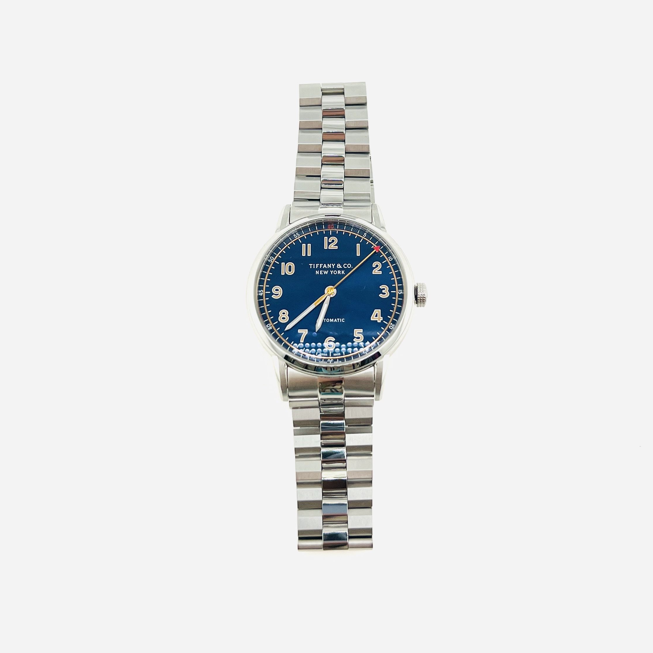 Tiffany & Co. Blue mens's stainless steel mechanical automatic watch 34mm