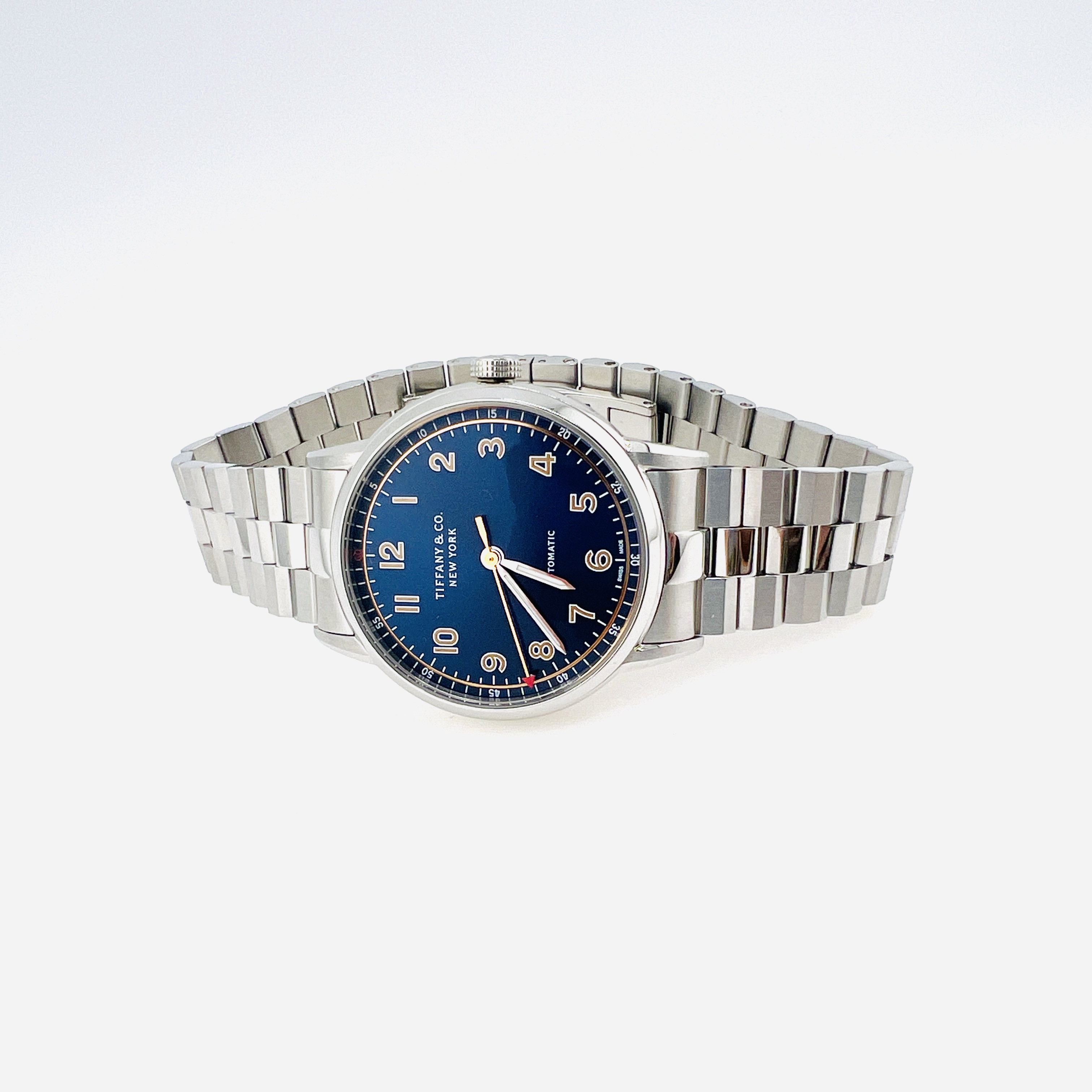 Tiffany & Co. Blue mens's stainless steel mechanical automatic watch 34mm