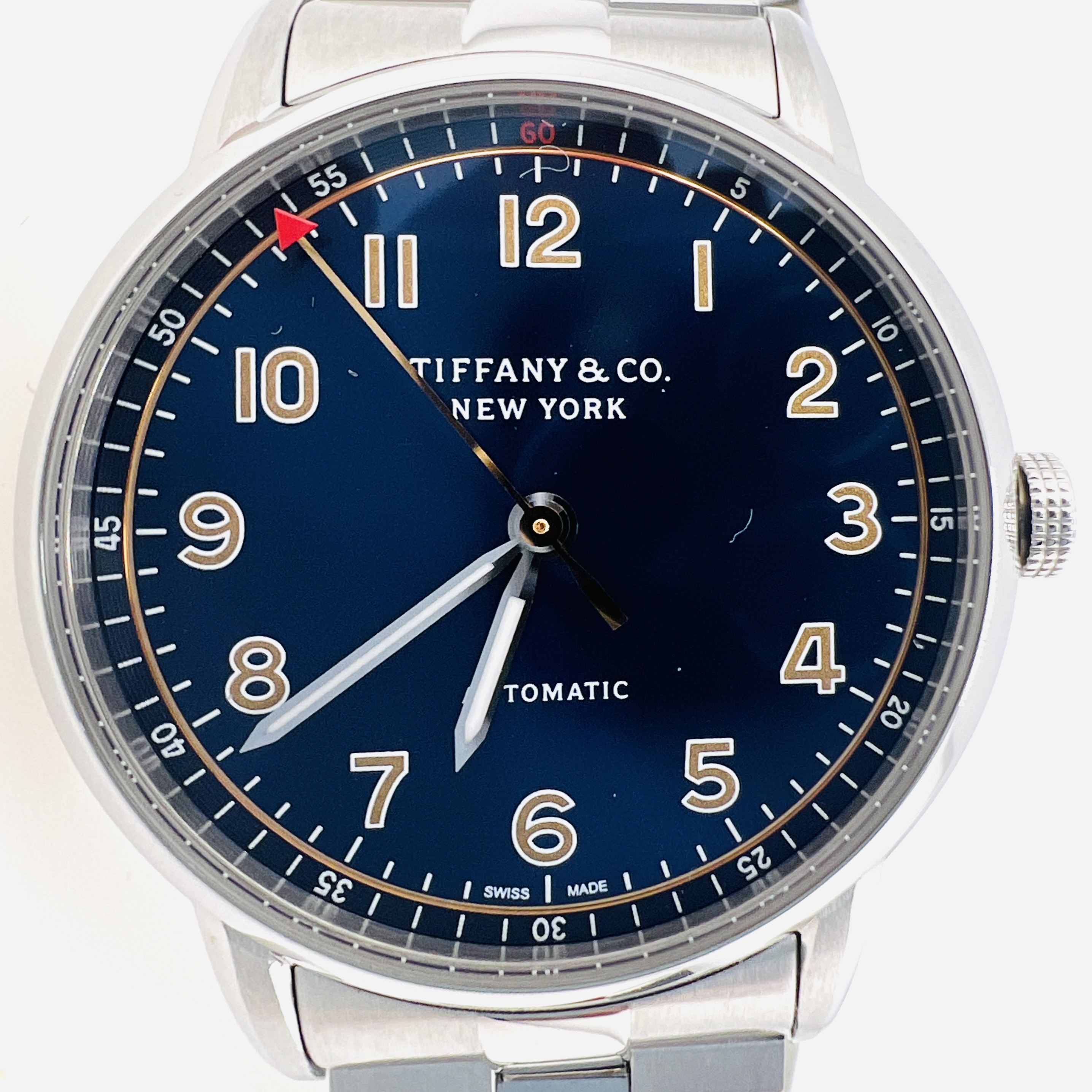Tiffany & Co. Blue mens's stainless steel mechanical automatic watch 34mm