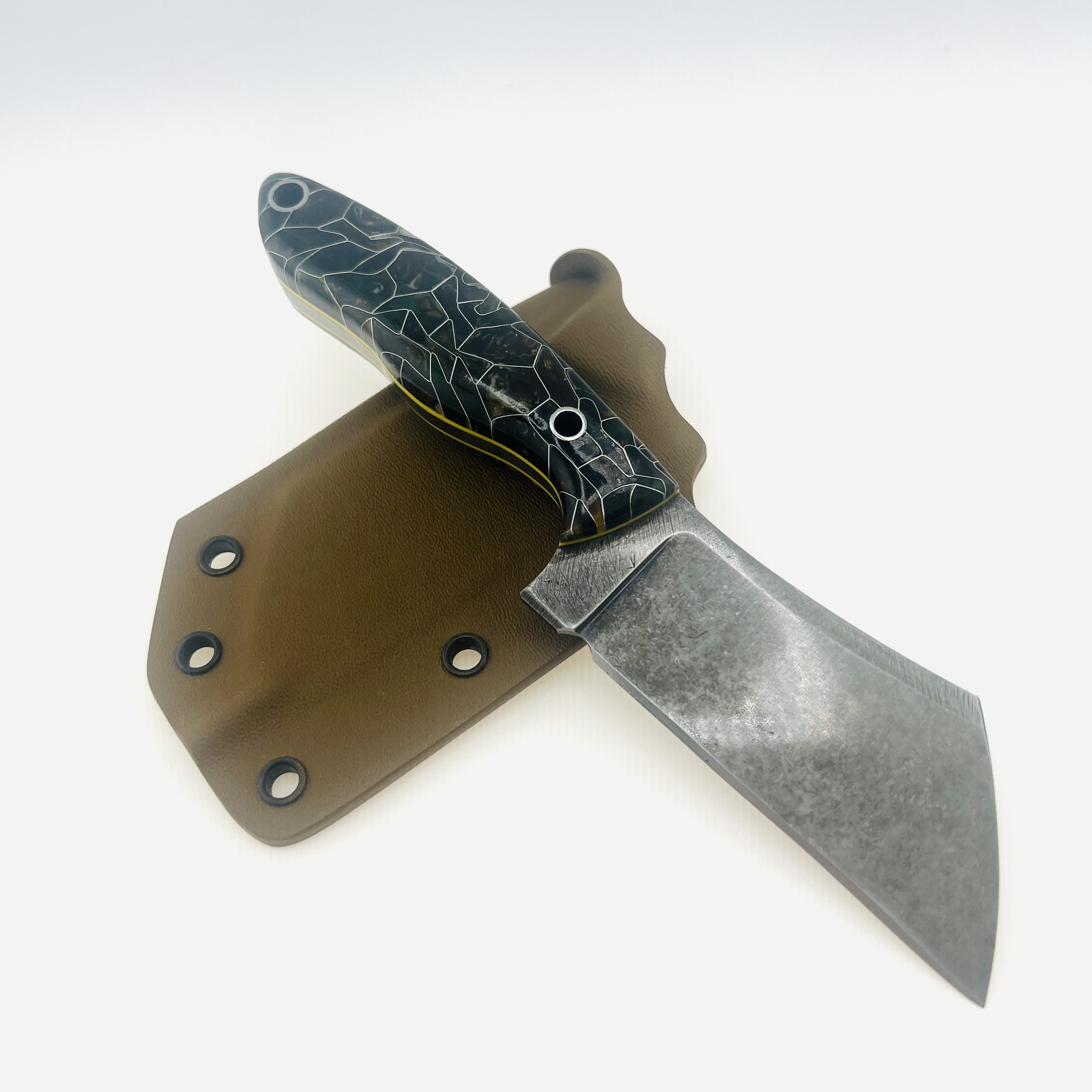 Customized chopper style tactical knife with Kydex sheath