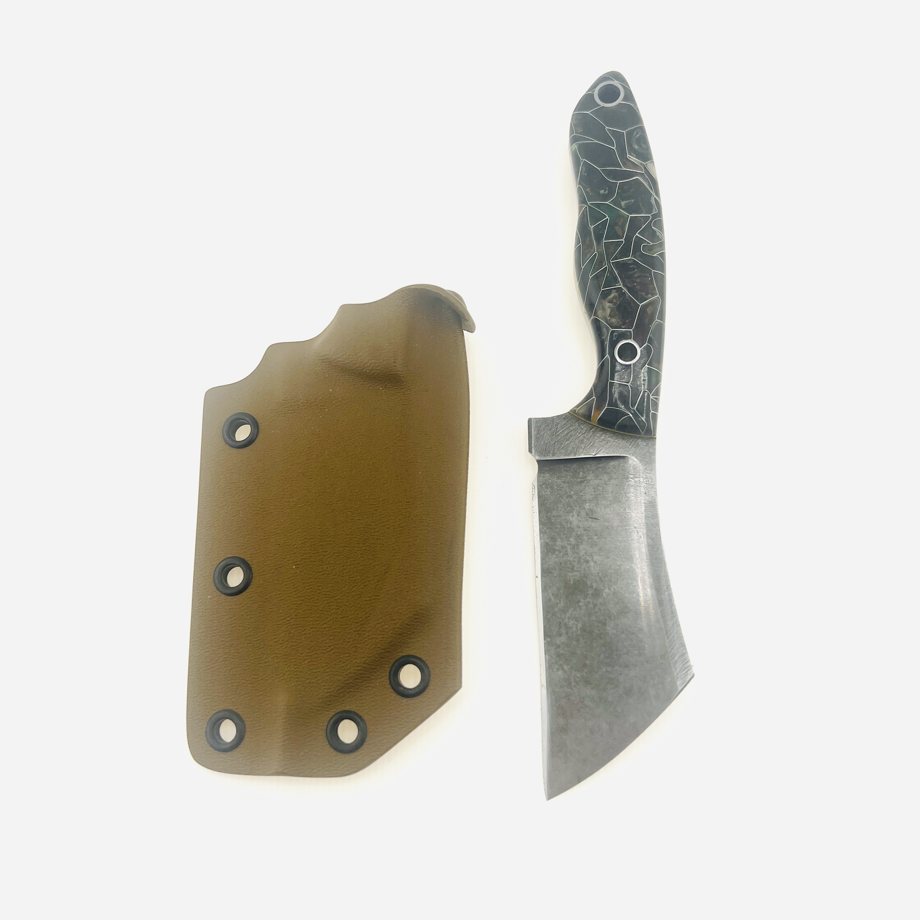 Customized chopper style tactical knife with Kydex sheath