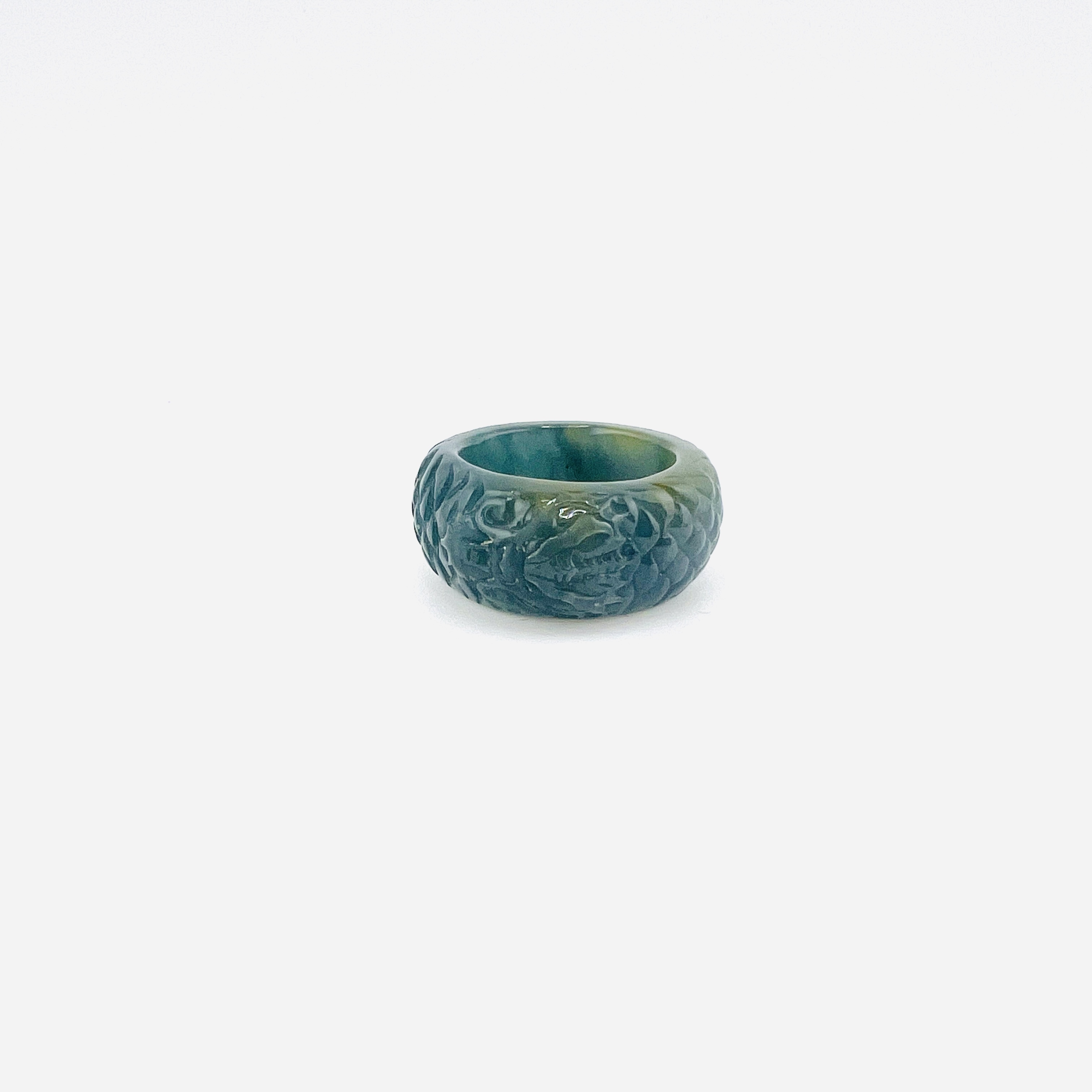 Blue Bernese jadeite band ring in dragon design
