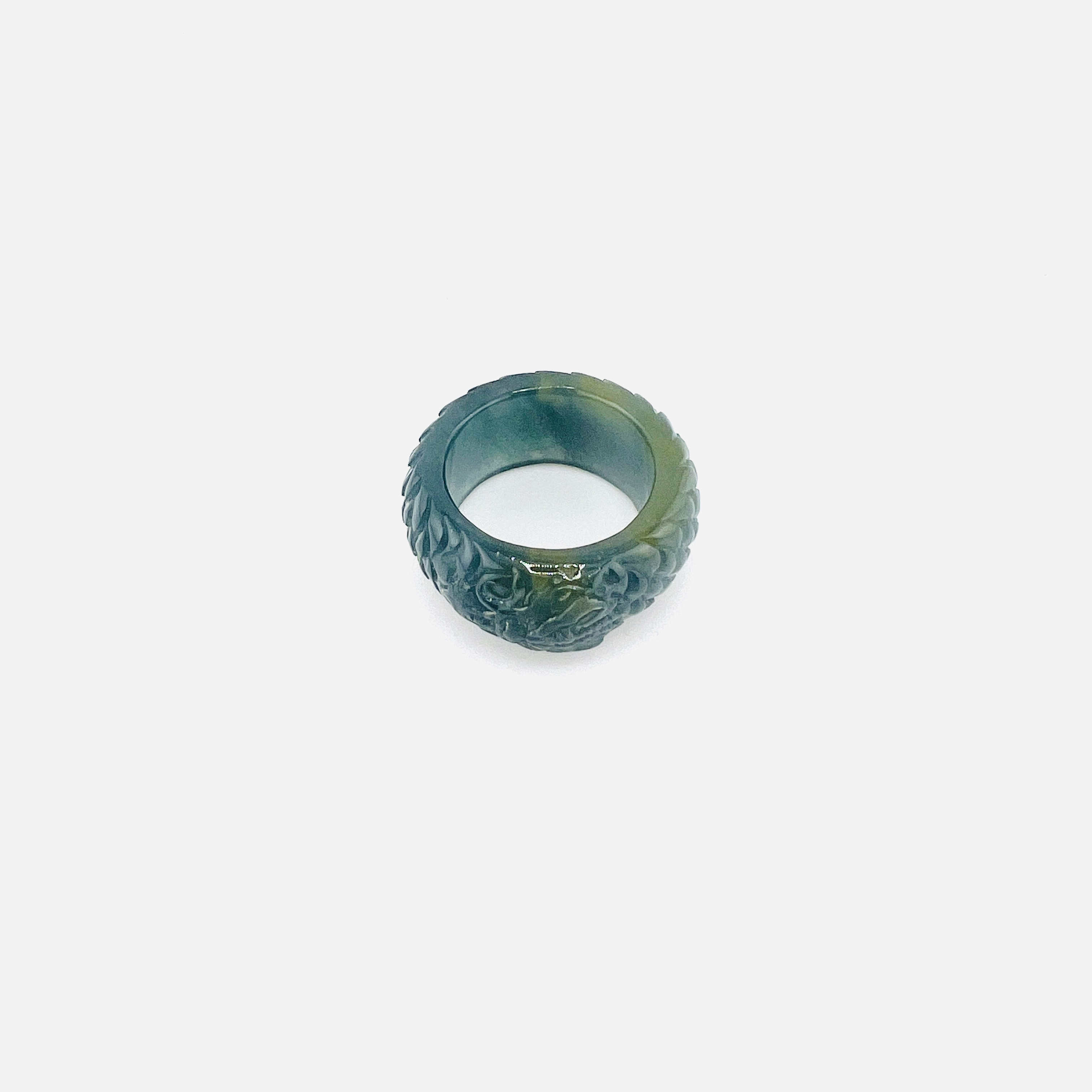 Blue Bernese jadeite band ring in dragon design