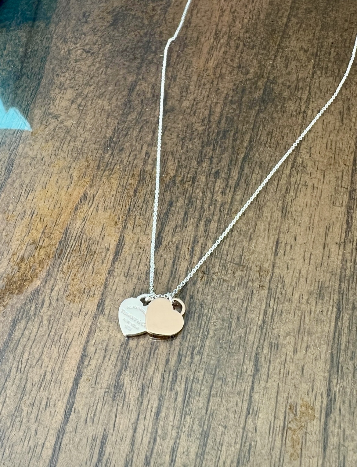 Tiffany & Co. Double Heart pendant necklace in Rubbed and sterling silver, 16 inches
