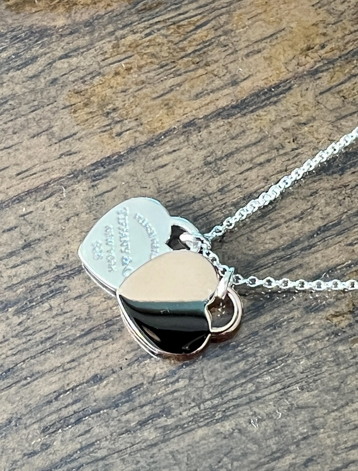 Tiffany & Co. Double Heart pendant necklace in Rubbed and sterling silver, 16 inches