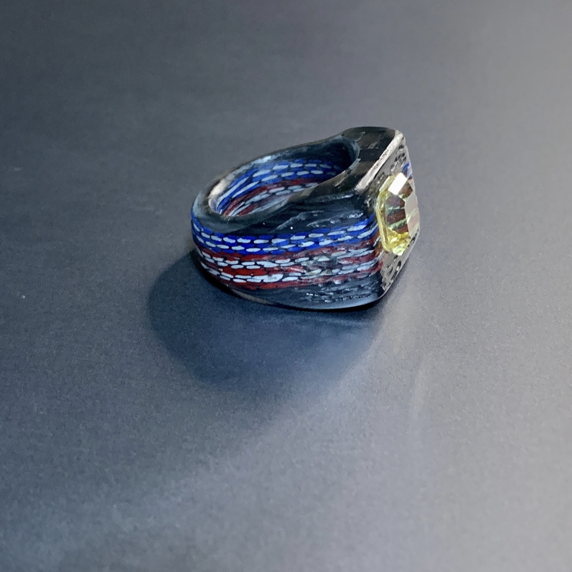 American flag yellow diamond carbon fiber statement ring