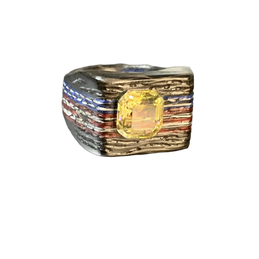 American flag yellow diamond carbon fiber statement ring