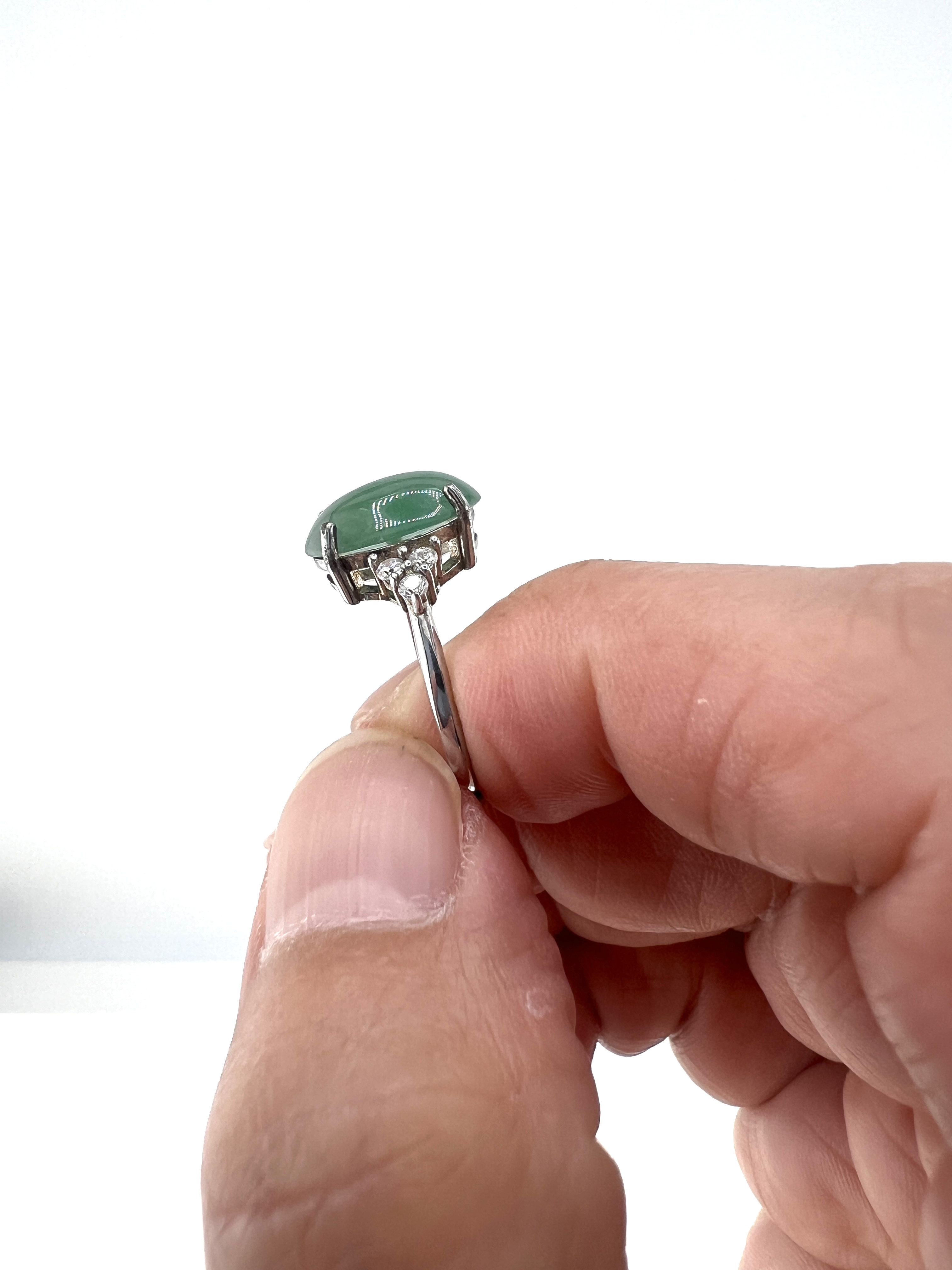 Icy grade natural green jadeite cabochon ring