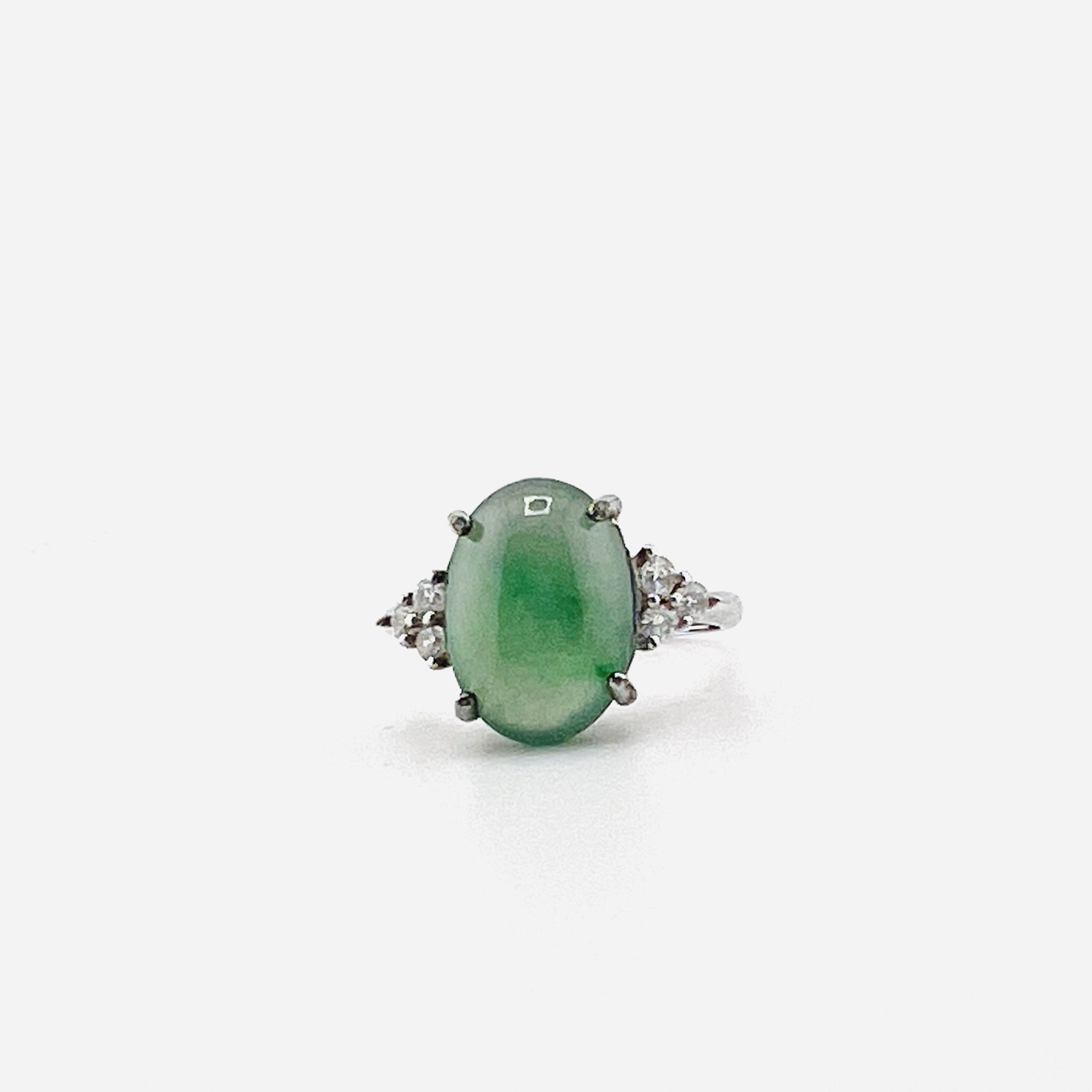 Icy grade natural green jadeite cabochon ring