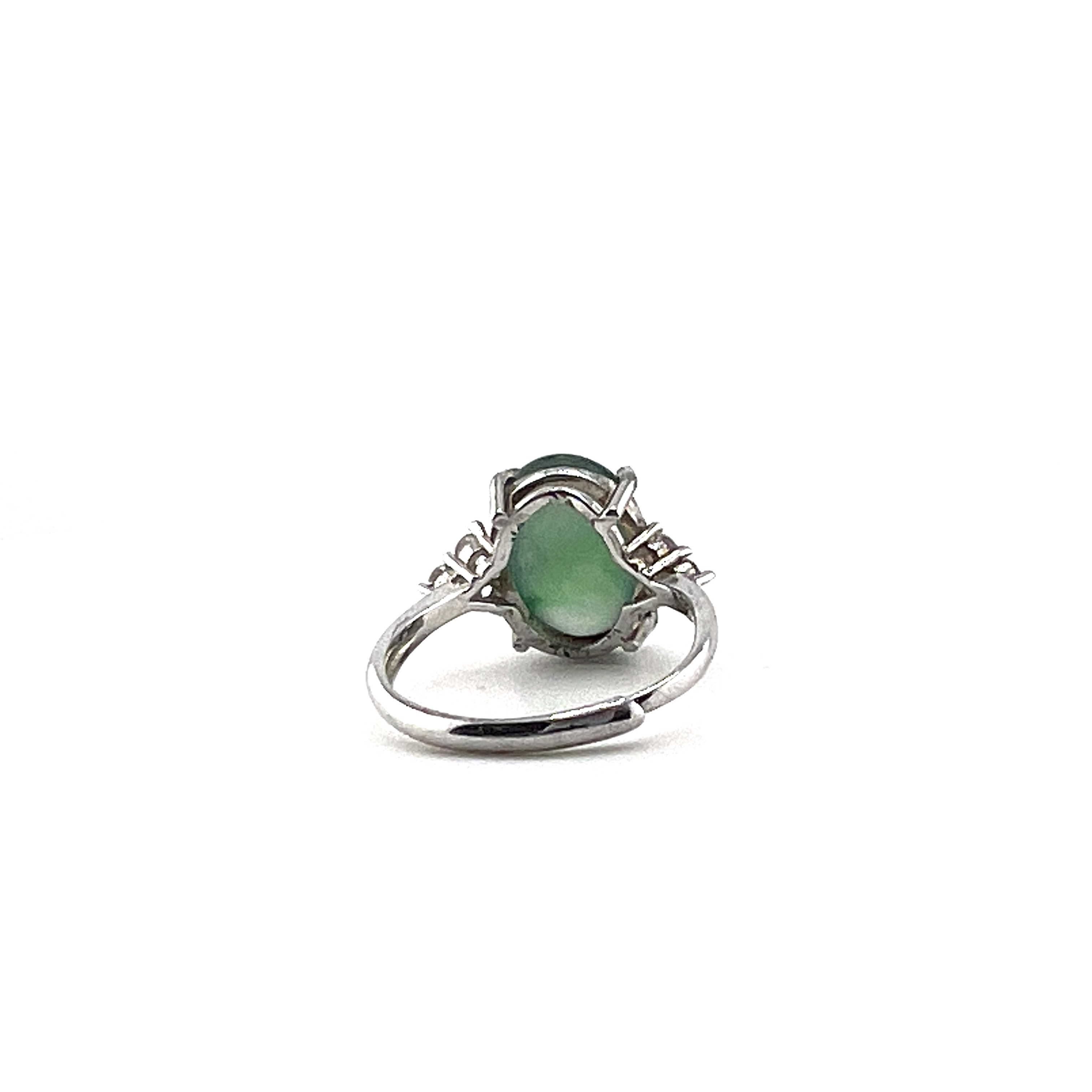 Icy grade natural green jadeite cabochon ring
