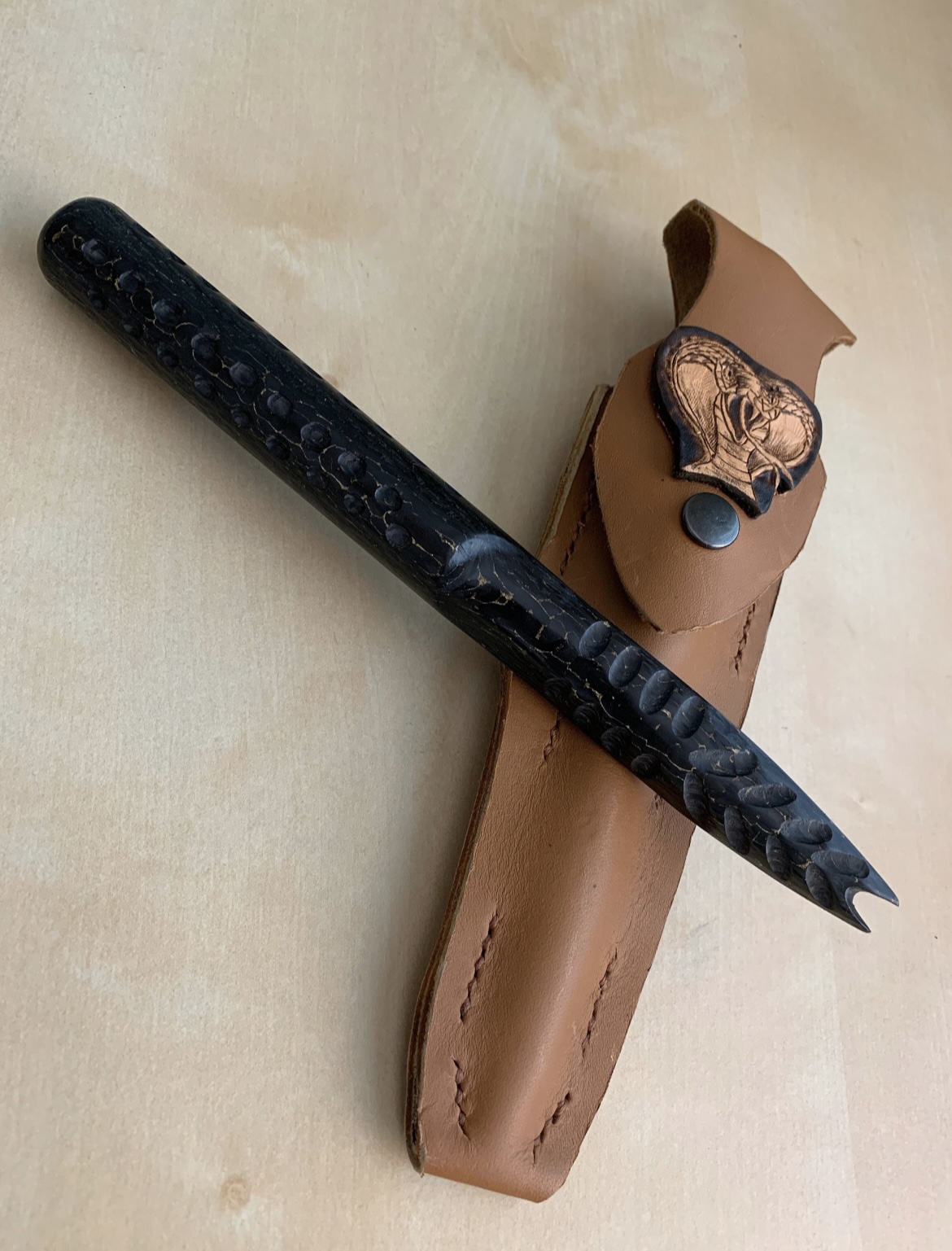 King Cobra carbon fiber practice dagger with Napa leather sheath
