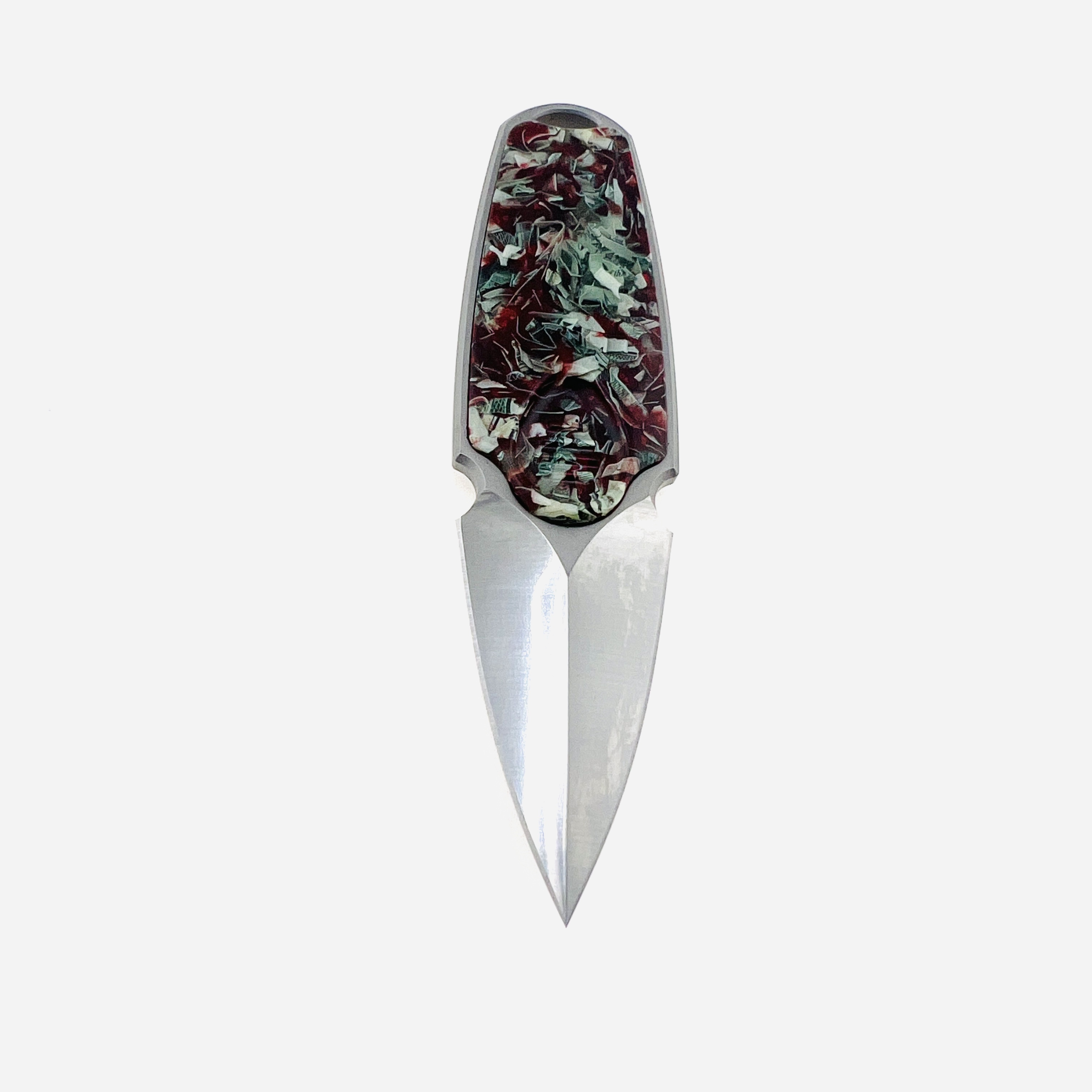 M390 steel necklace knife in blood money resin
