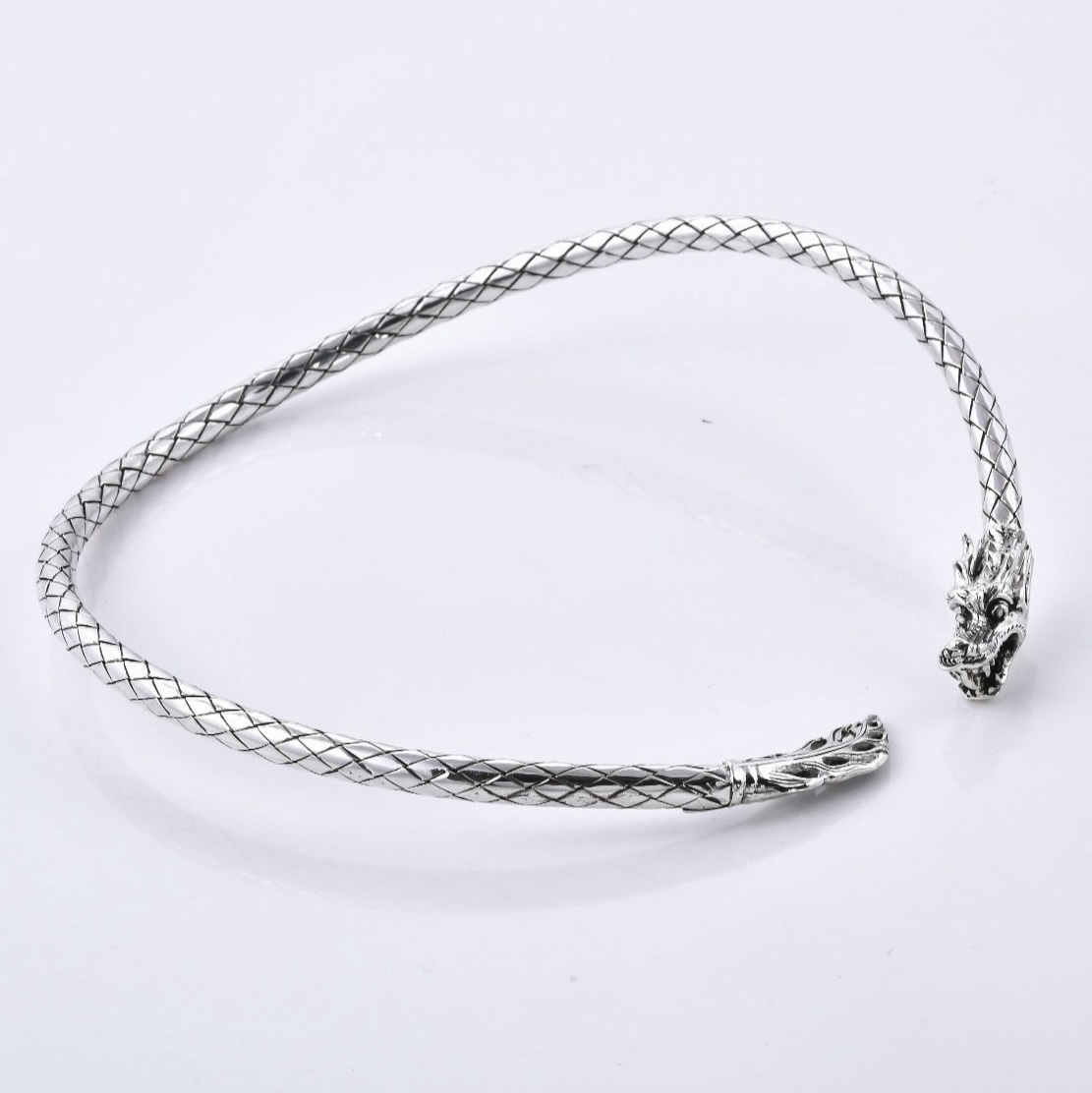 Sterling silver double dragon choker necklace